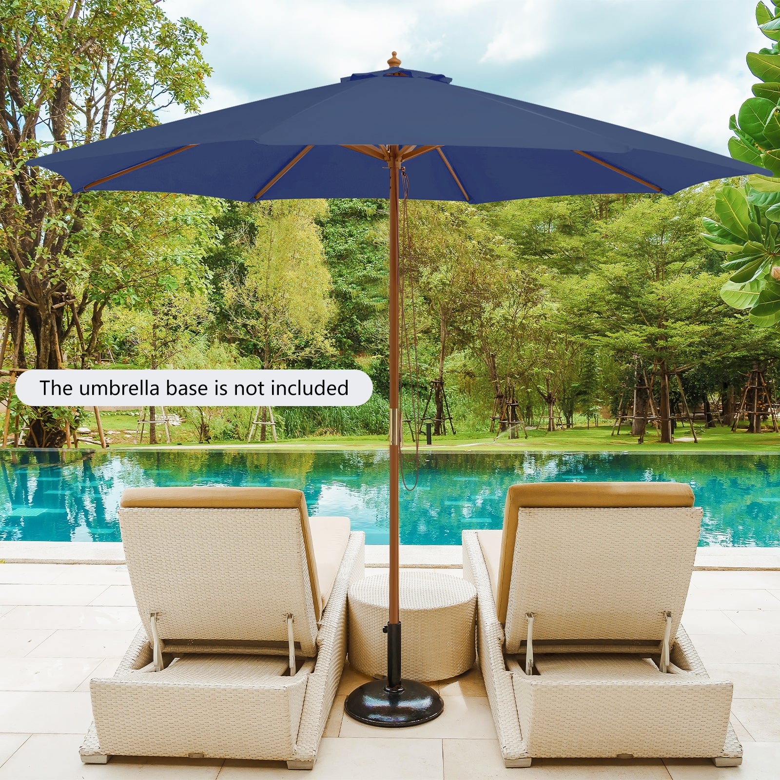 10 Feet Patio Umbrella, 8 Wooden Ribs, 3 Adjustable Heights, Navy - Image 6