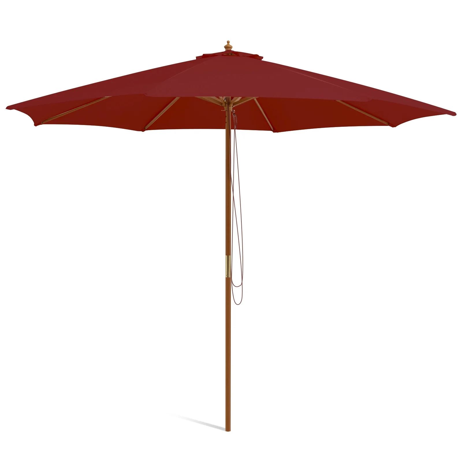 10 Feet Patio Umbrella, 8 Wooden Ribs, 3 Adjustable Heights, Wine - Image 3
