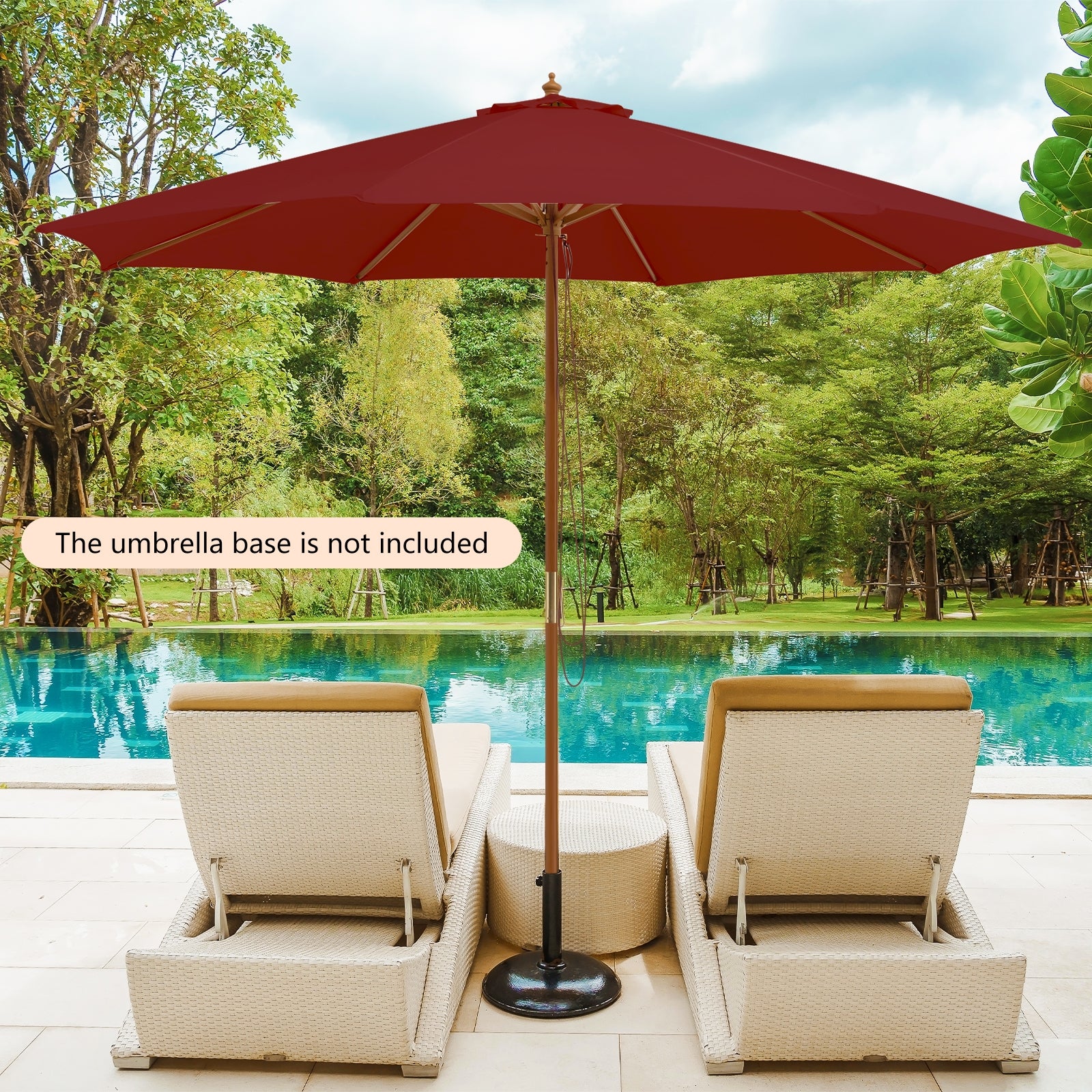 10 Feet Patio Umbrella, 8 Wooden Ribs, 3 Adjustable Heights, Wine - Image 6