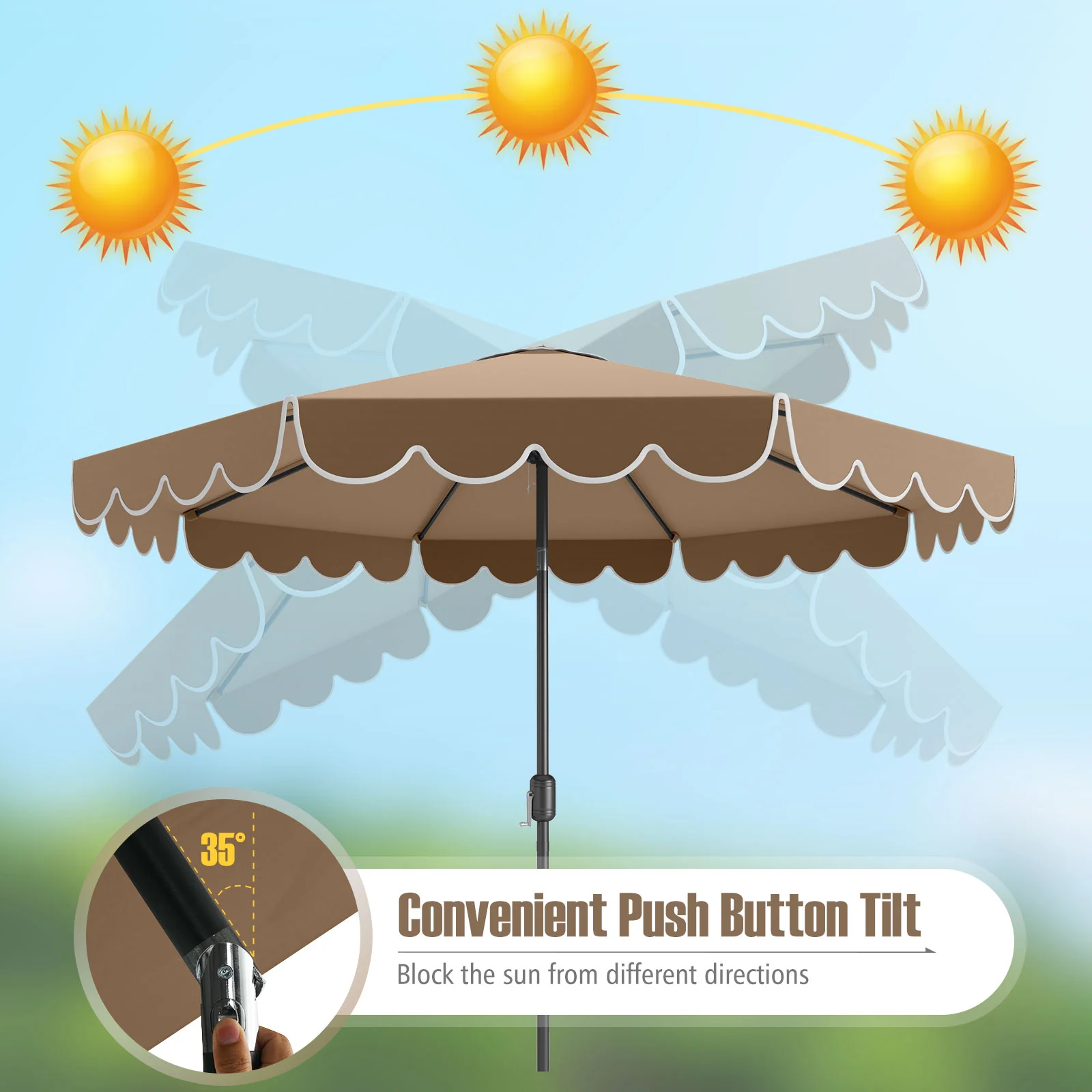 10 Feet Patio Umbrella, Outdoor Market Umbrella, Crank Tilt Adjustment, Coffee - Image 10