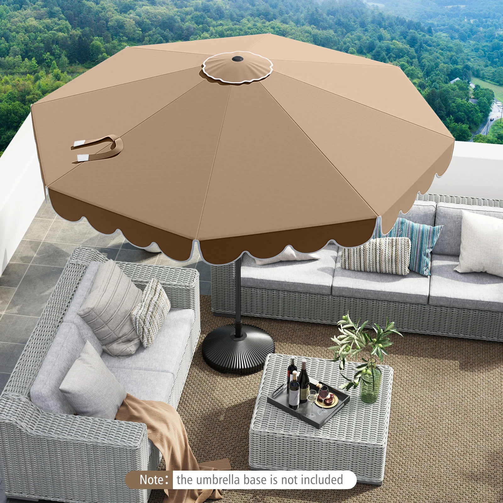 10 Feet Patio Umbrella, Outdoor Market Umbrella, Crank Tilt Adjustment, Coffee - Image 2