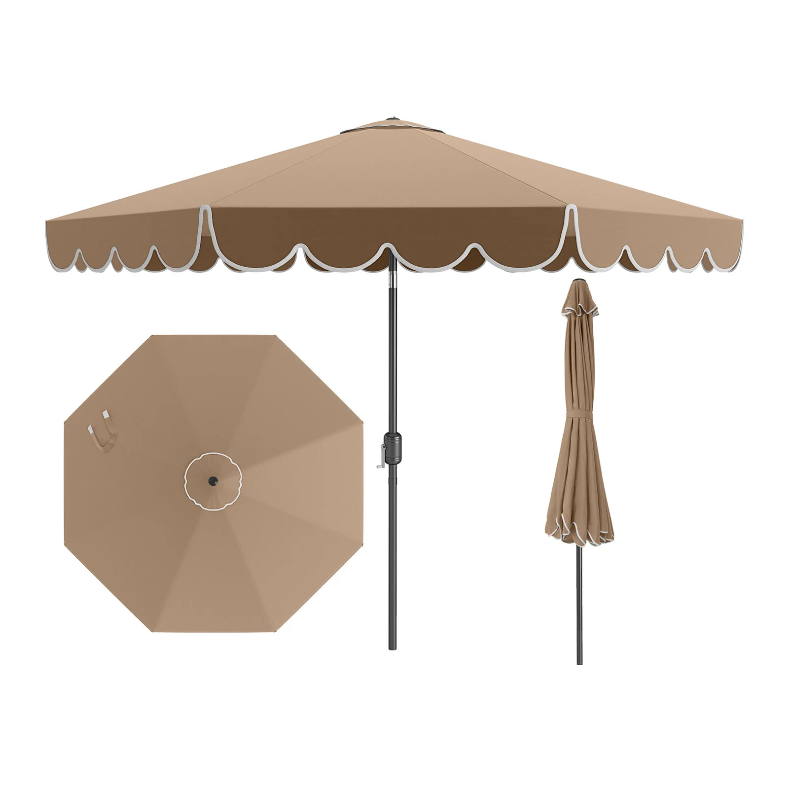 10 Feet Patio Umbrella, Outdoor Market Umbrella, Crank Tilt Adjustment, Coffee - Image 4