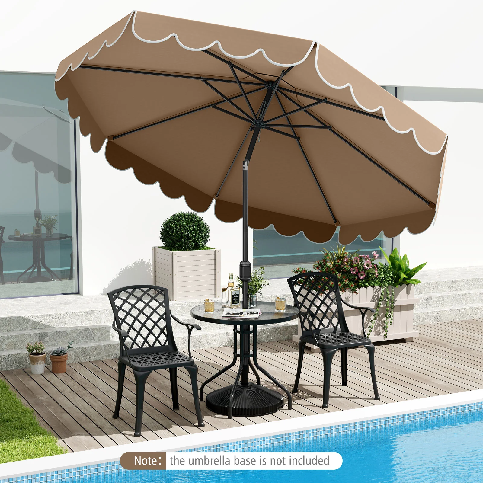 10 Feet Patio Umbrella, Outdoor Market Umbrella, Crank Tilt Adjustment, Coffee - Image 7