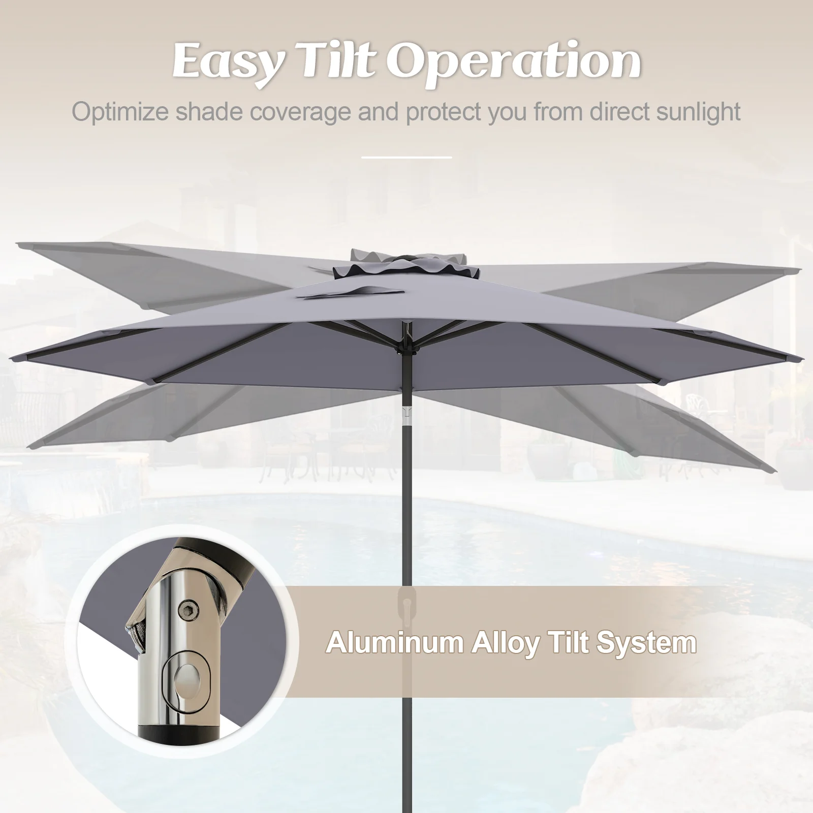 10 Feet Patio Umbrella, Tilt Crank, Gray - Image 10
