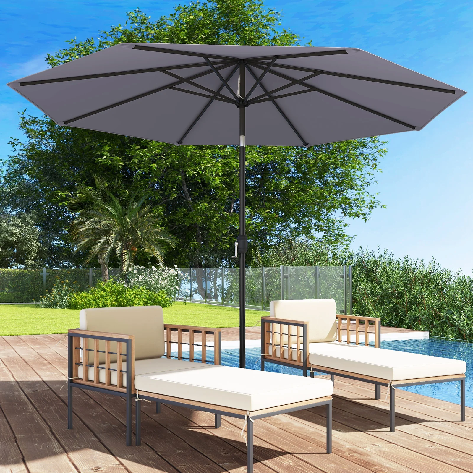 10 Feet Patio Umbrella, Tilt Crank, Gray - Image 2