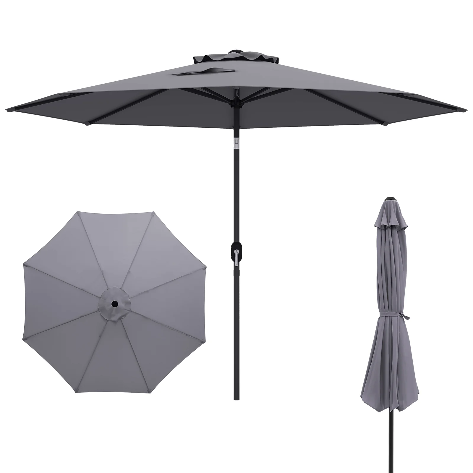 10 Feet Patio Umbrella, Tilt Crank, Gray - Image 4