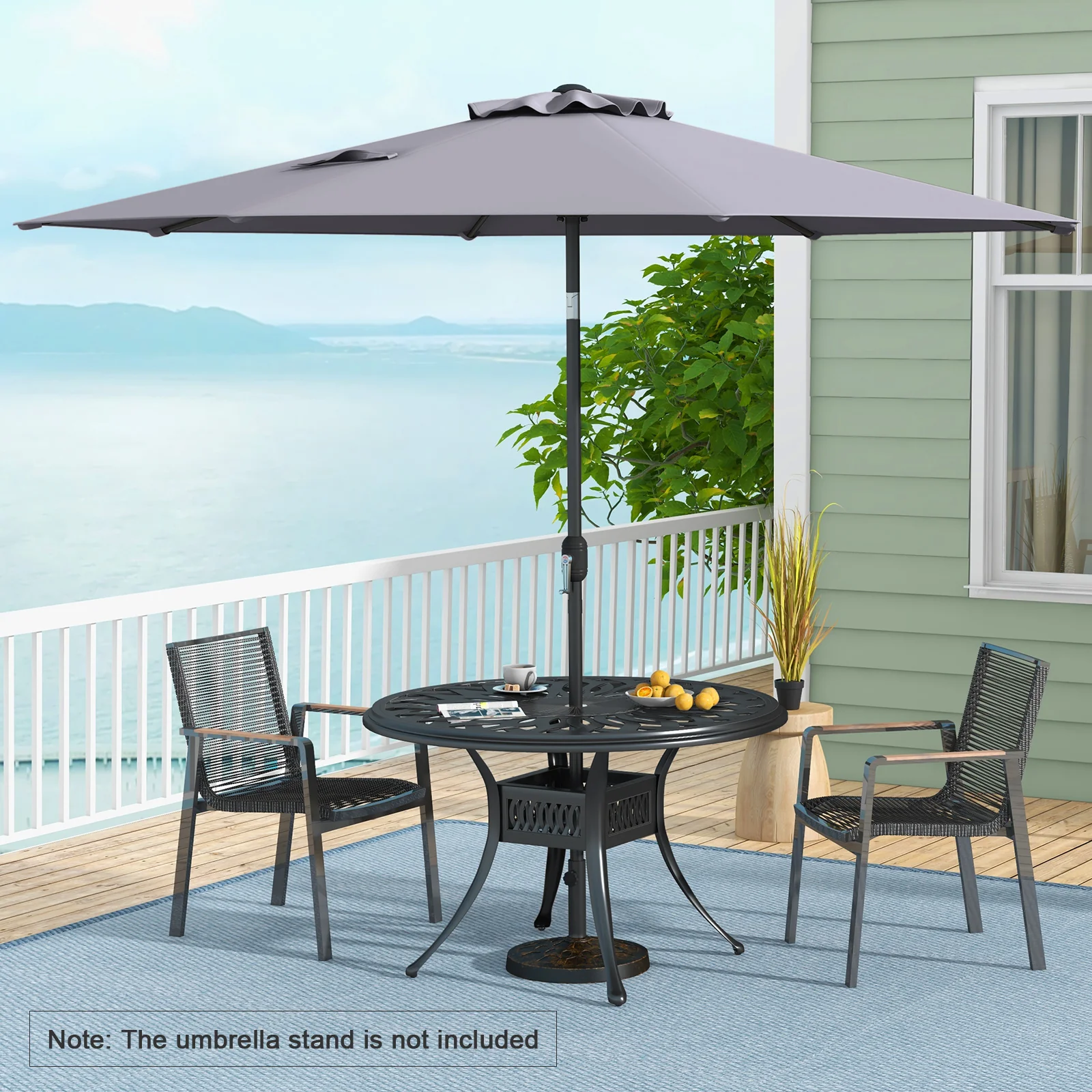 10 Feet Patio Umbrella, Tilt Crank, Gray - Image 6
