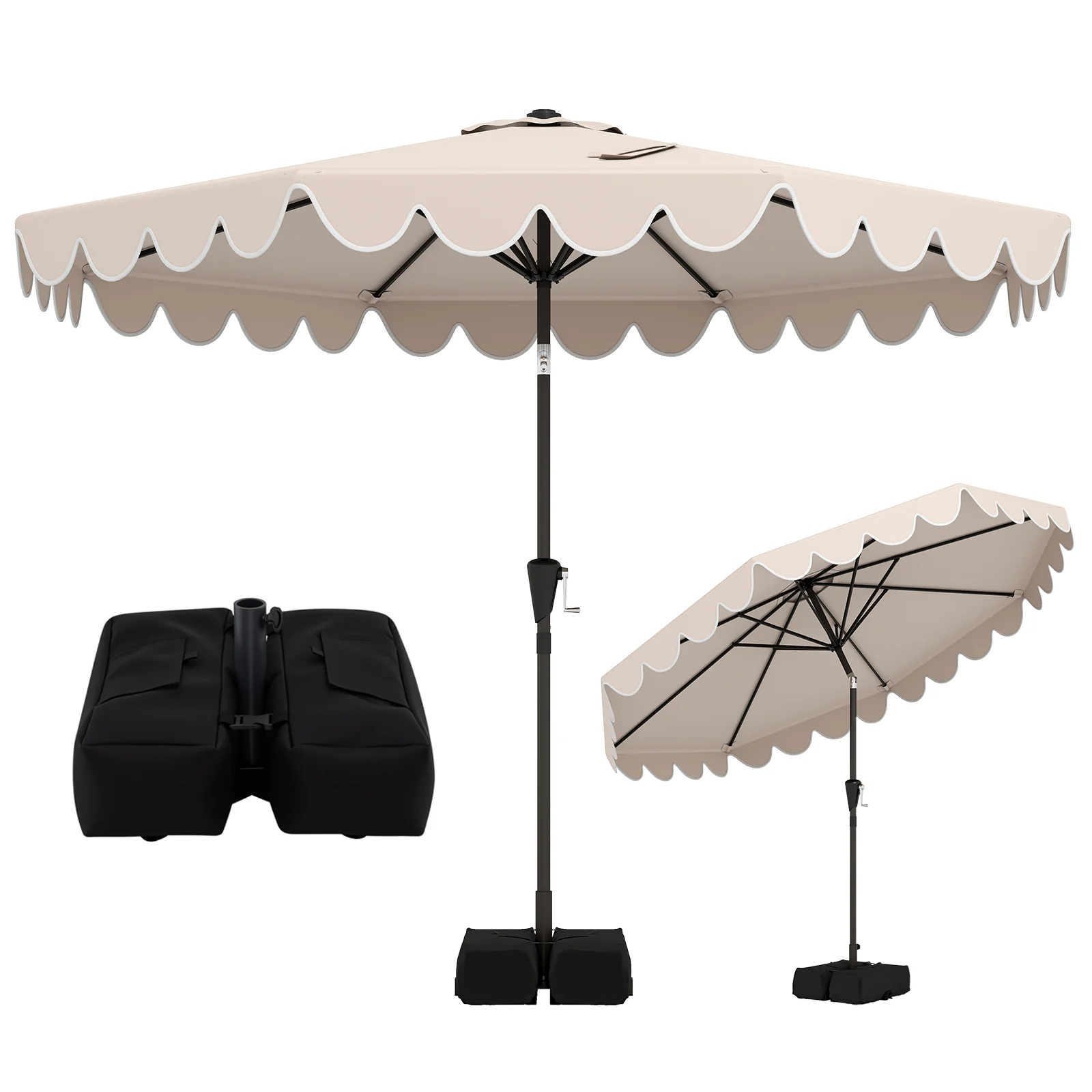 10 Feet Patio Umbrella, Weighted Base, Sandbags, Beige - Image 2