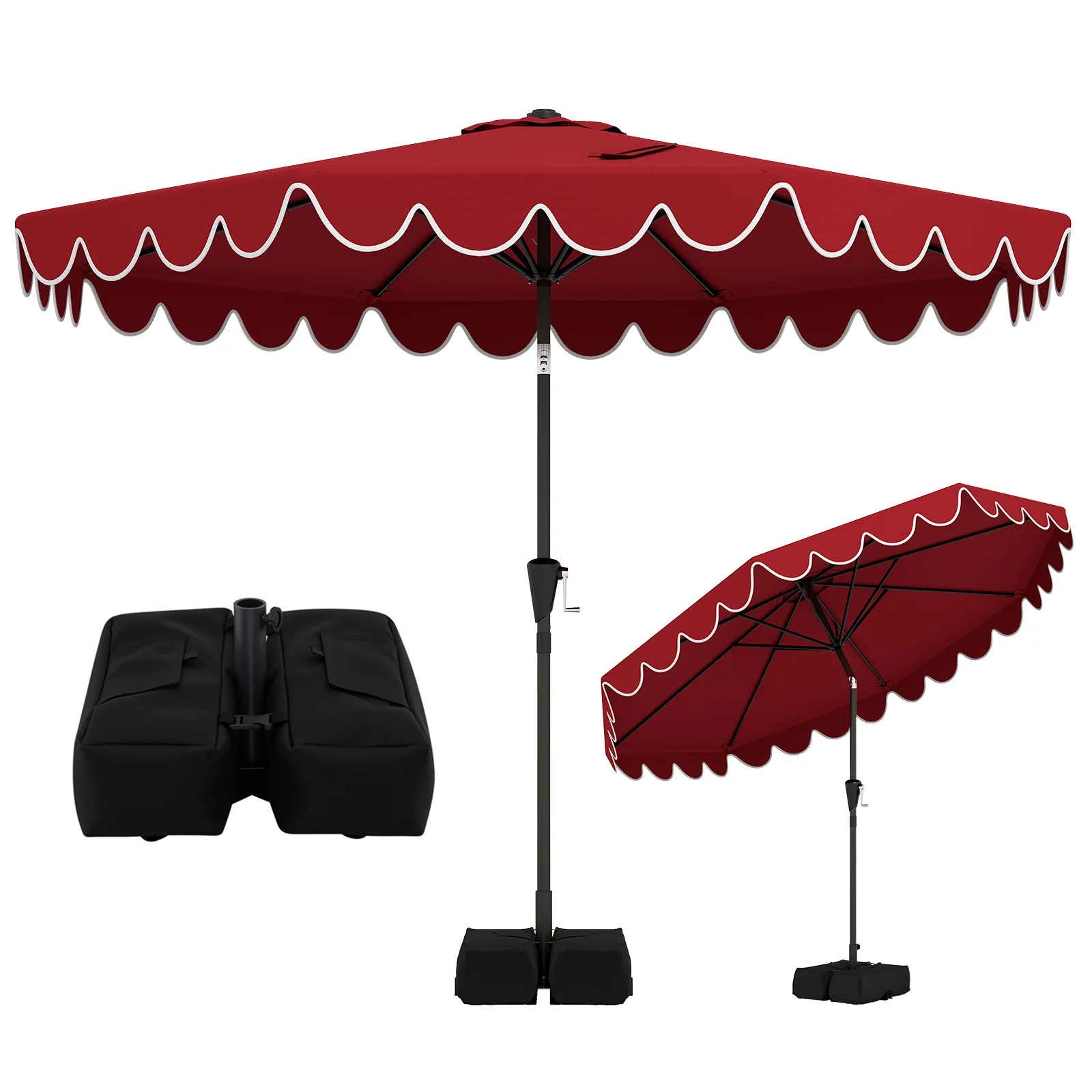 10 Feet Patio Umbrella, Weighted Base, Sandbags, Burgundy