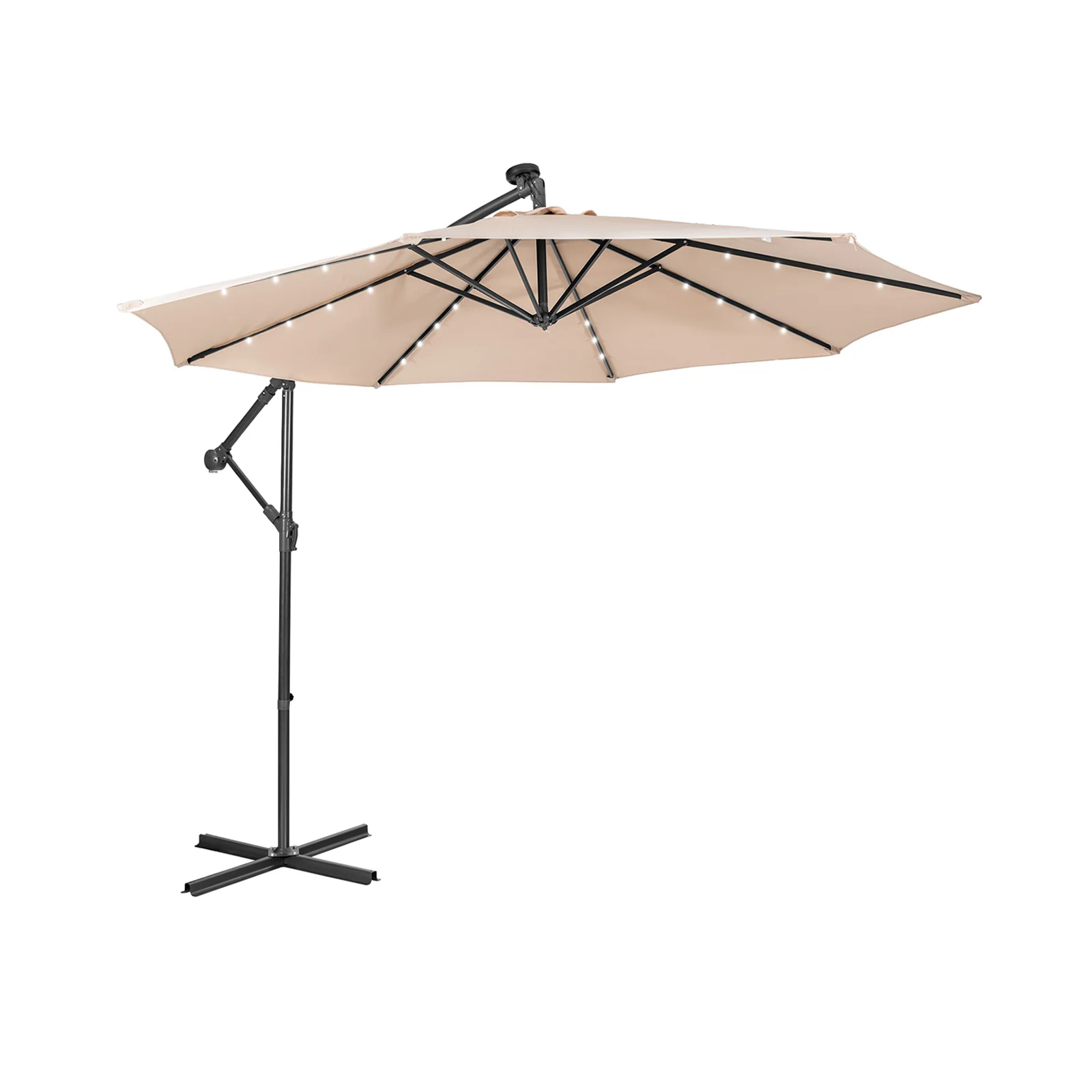 10 Feet Solar Cantilever Umbrella, Tilting System, Beige - Image 4