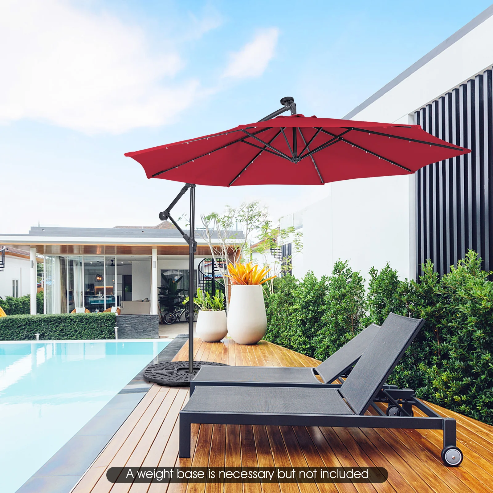 10 Feet Solar Cantilever Umbrella, Tilting System, Red - Image 2