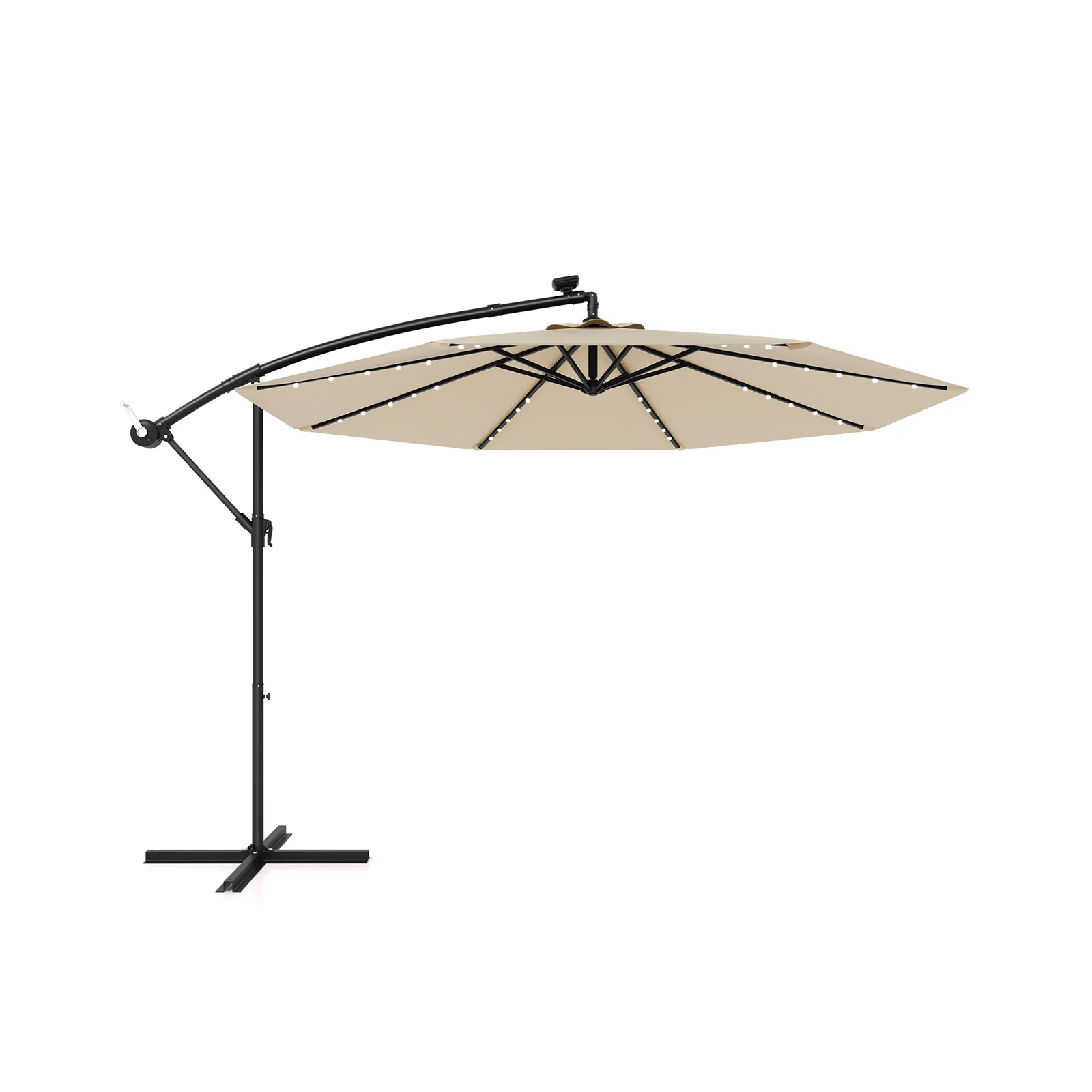 10 Feet Solar Offset Hanging Umbrella, 40 Lamp Beads, Beige - Image 4