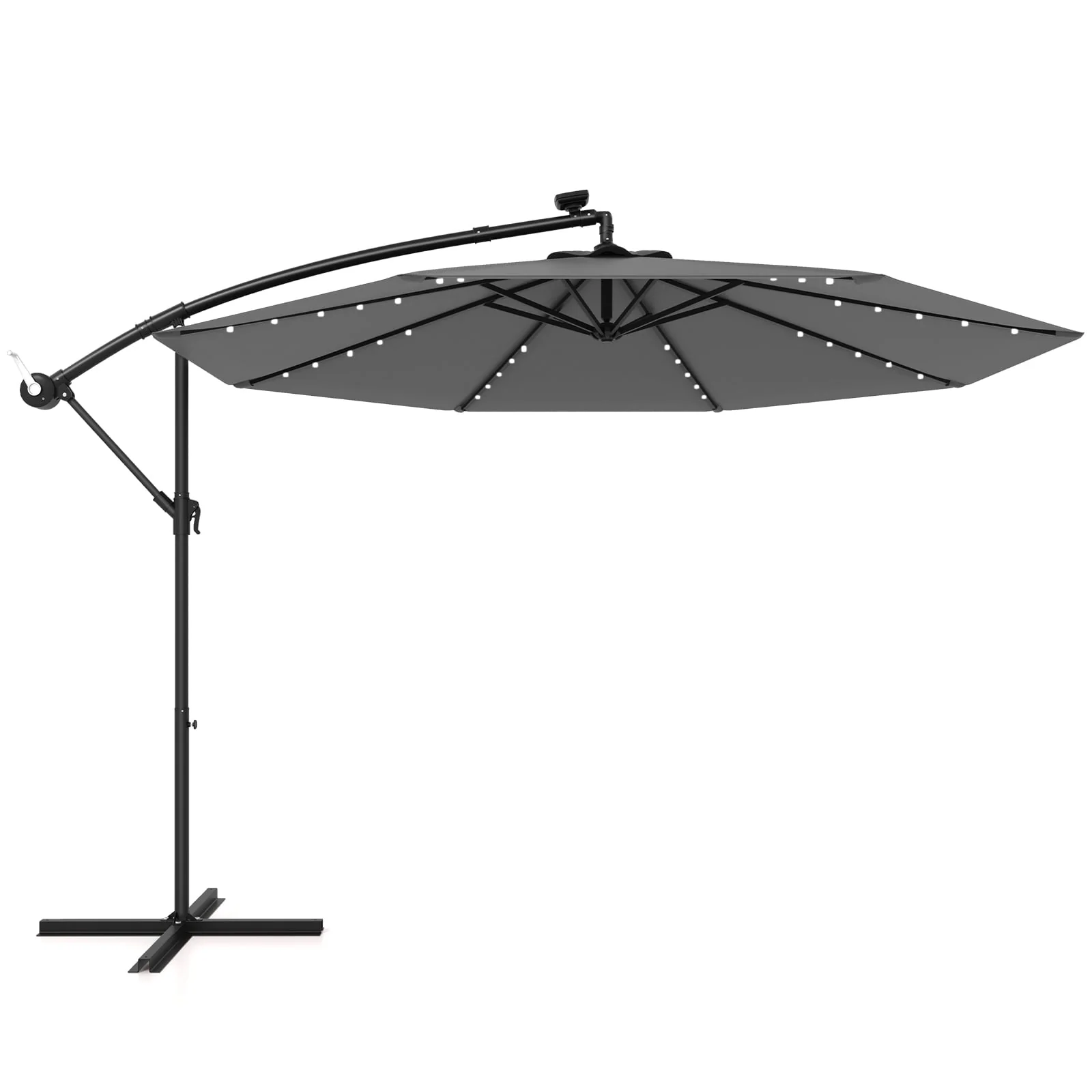 10 Feet Solar Offset Hanging Umbrella, 40 Lamp Beads, Gray - Image 4