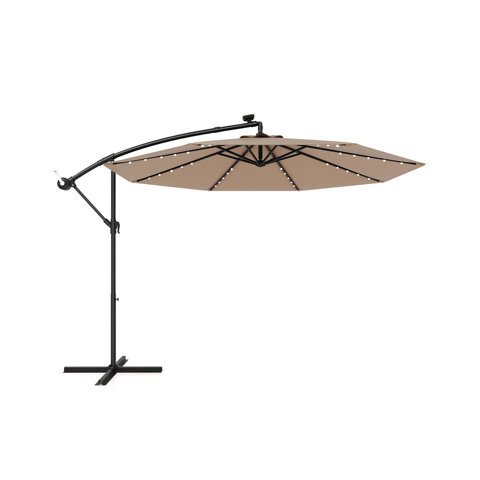 10 Feet Solar Offset Hanging Umbrella, 40 Lamp Beads, Tan - Image 4