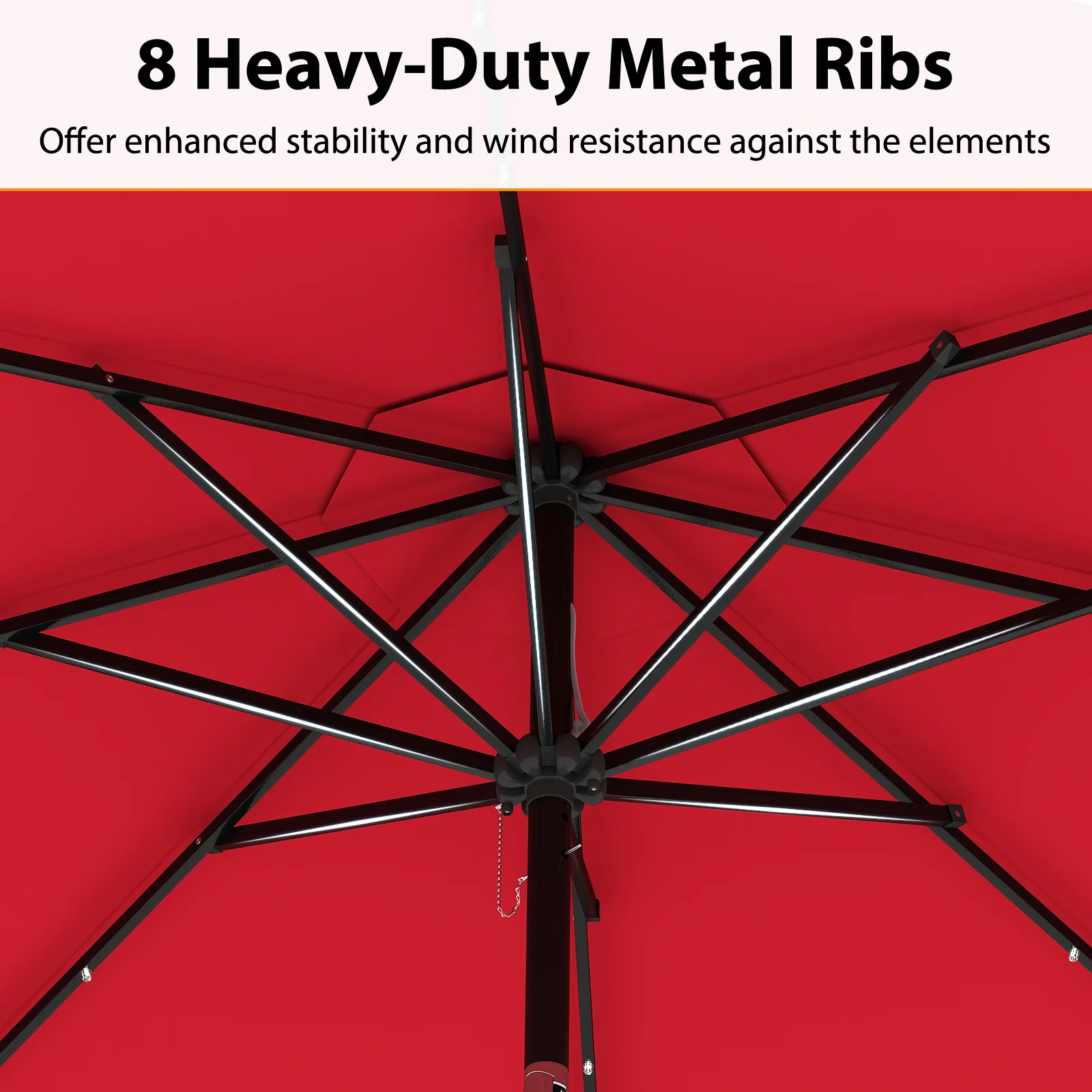 10 Feet Solar Patio Umbrella, 24 LED Lights, Red - Image 8