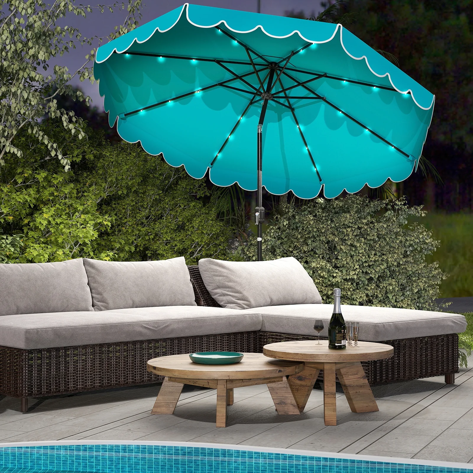 10 Feet Solar Patio Umbrella, 24 LED Lights, Turquoise - Image 3