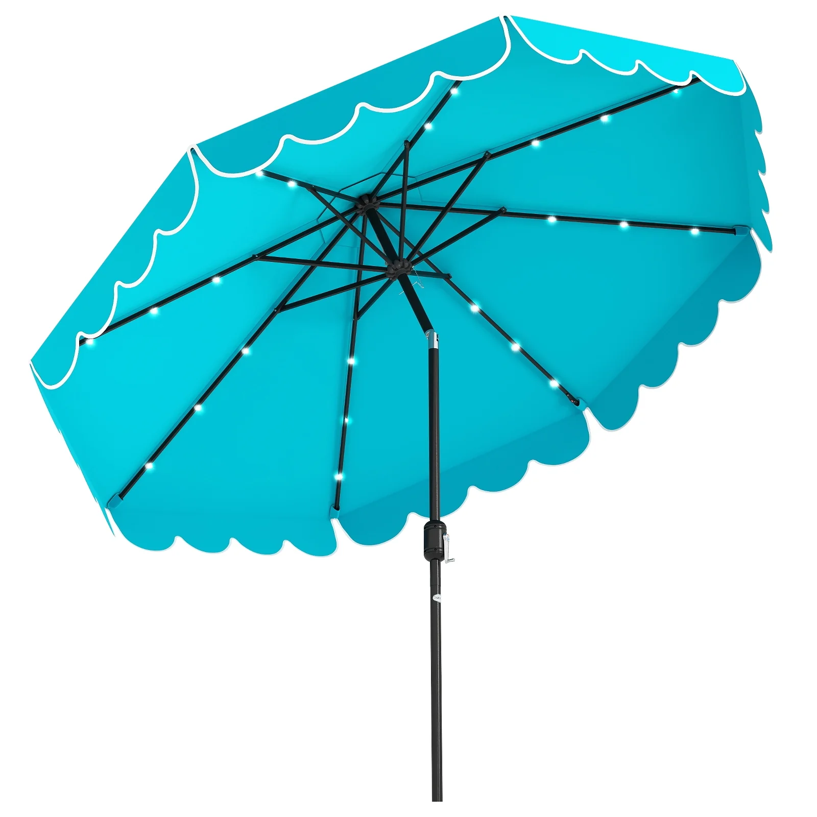 10 Feet Solar Patio Umbrella, 24 LED Lights, Turquoise - Image 5