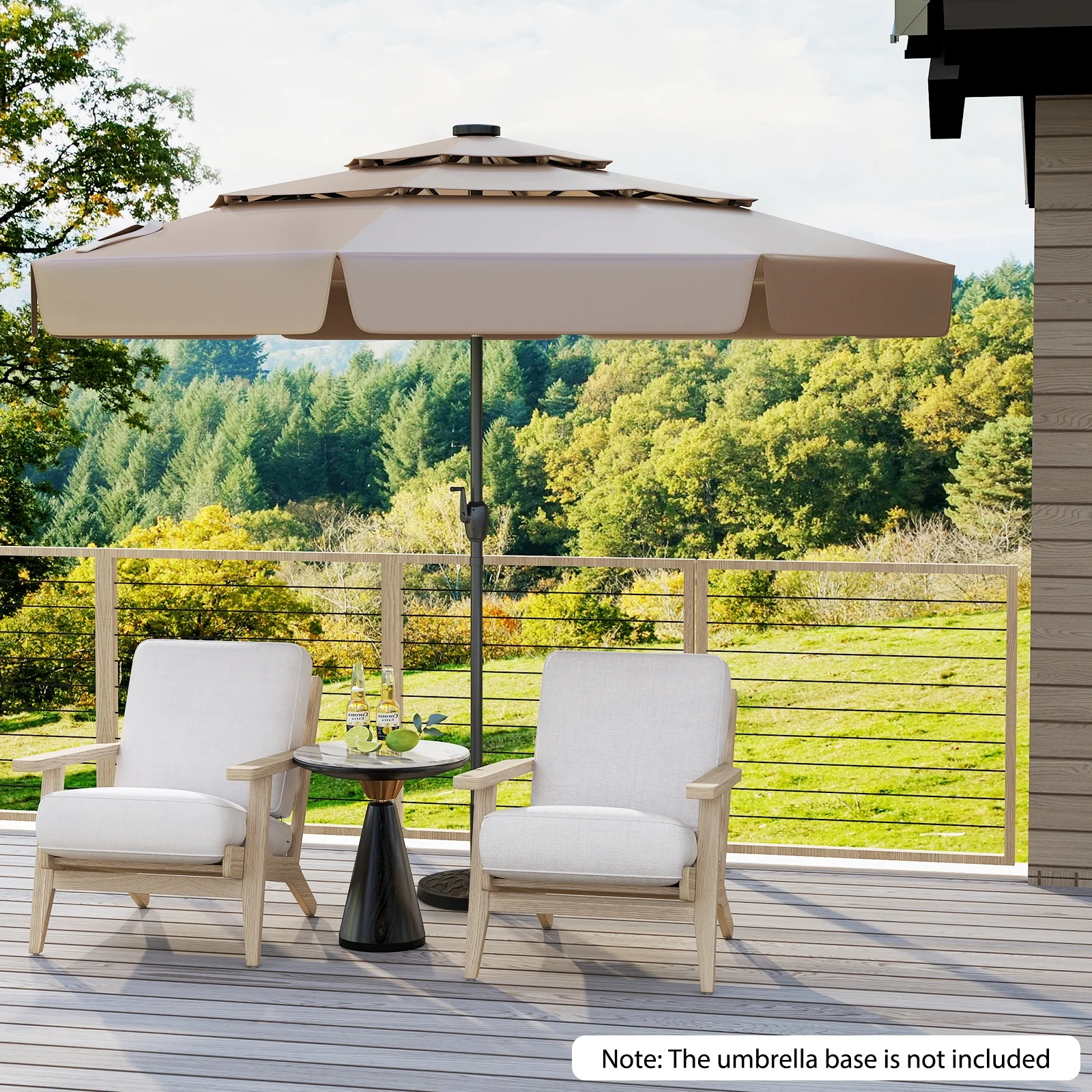 10 Feet Solar Patio Umbrella, 3-Tier Vented Top, Taupe - Image 3
