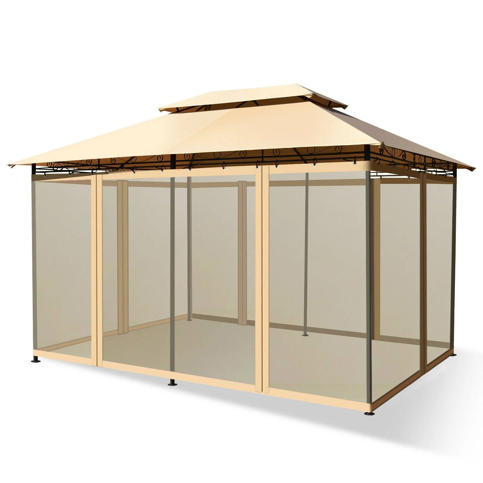 10 Feet x 13 Feet Tent Canopy, Removable Netting Sidewall, Tan - Image 4