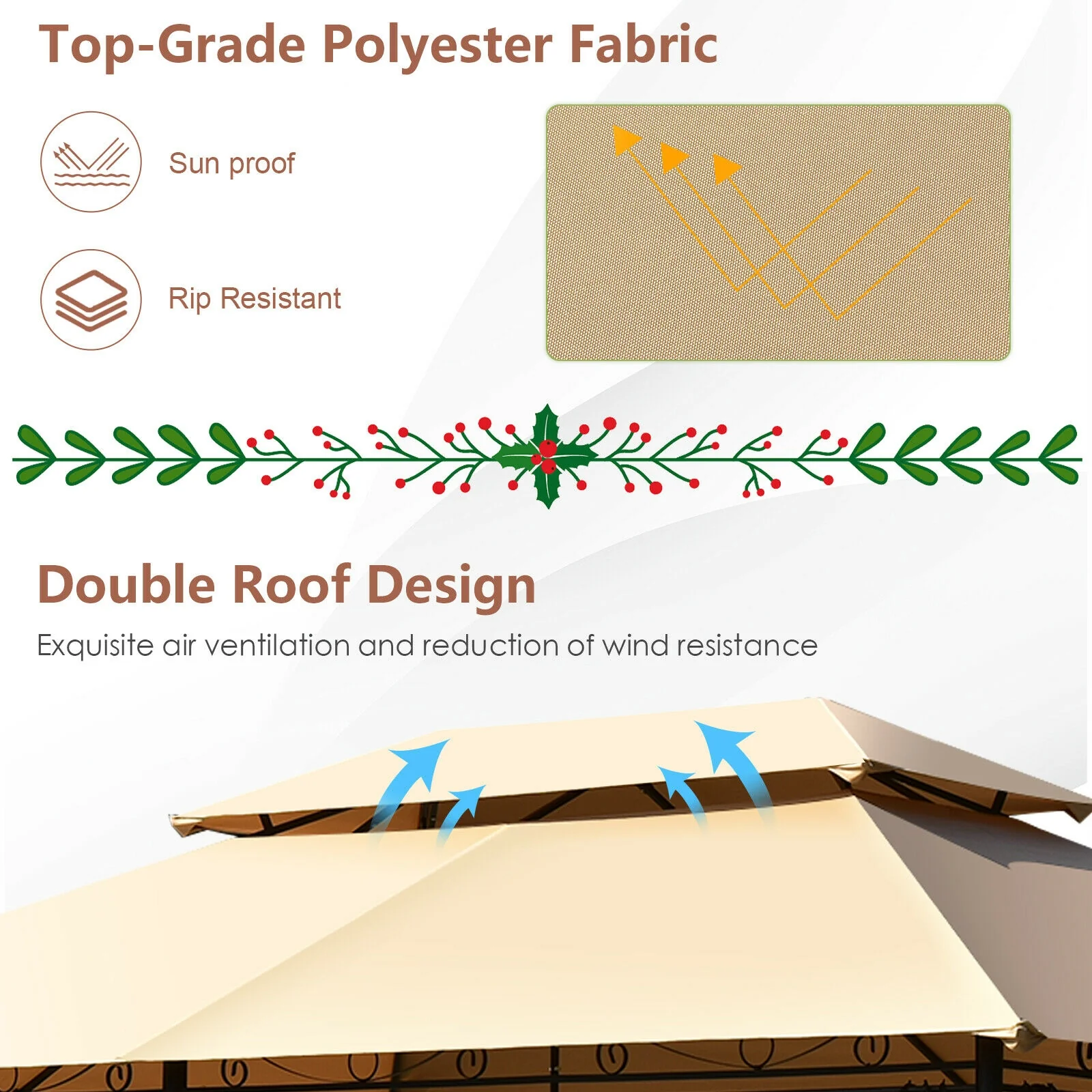 10 Feet x 13 Feet Tent Canopy, Removable Netting Sidewall, Tan - Image 9