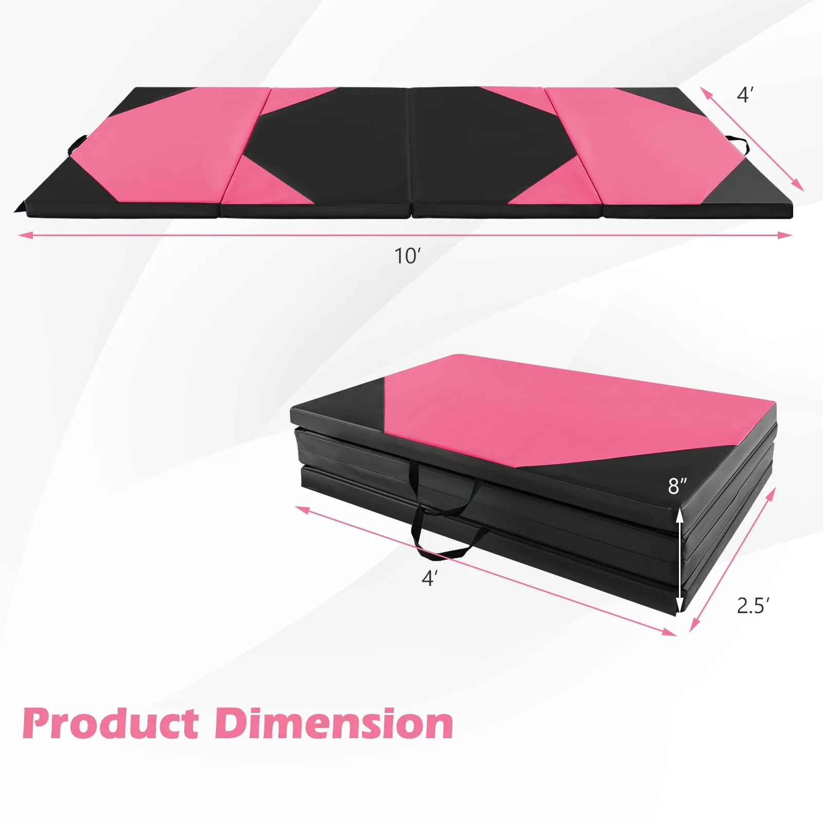 10 Feet x 4 Feet x 2 Inch Folding Exercise Mat, Black and Pink - Image 5