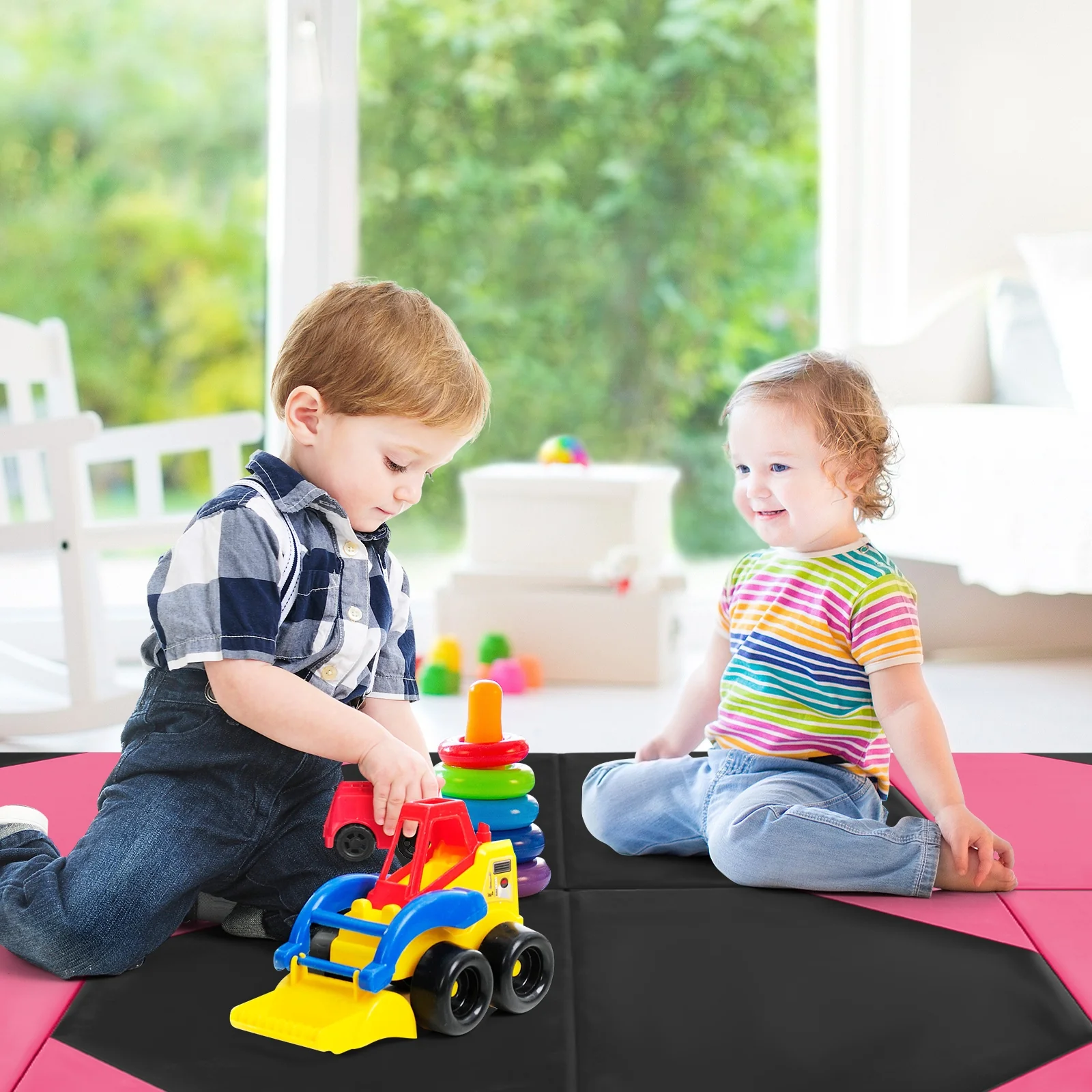 10 Feet x 4 Feet x 2 Inch Folding Exercise Mat, Black and Pink - Image 6