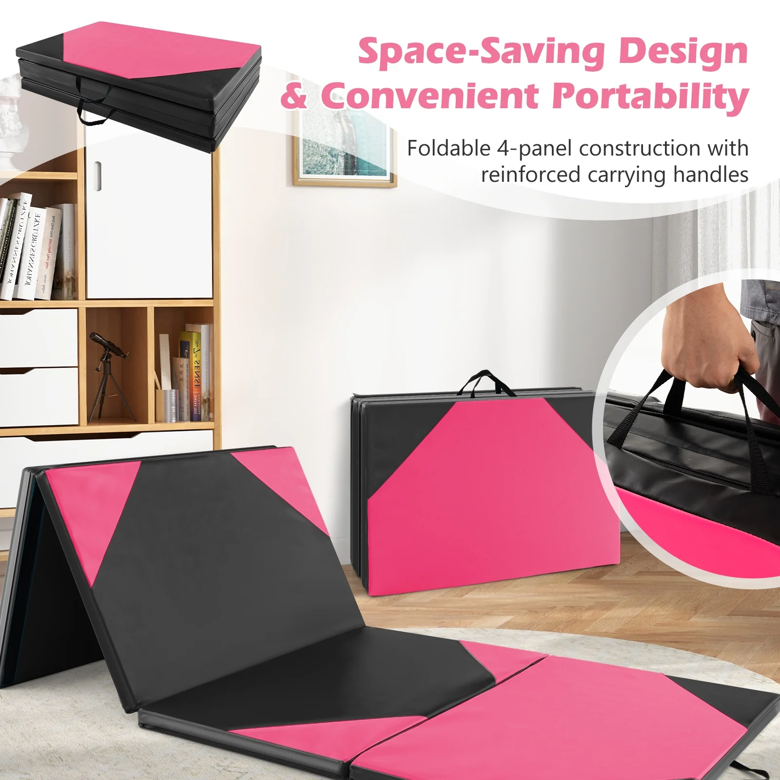 10 Feet x 4 Feet x 2 Inch Folding Exercise Mat, Black and Pink - Image 8