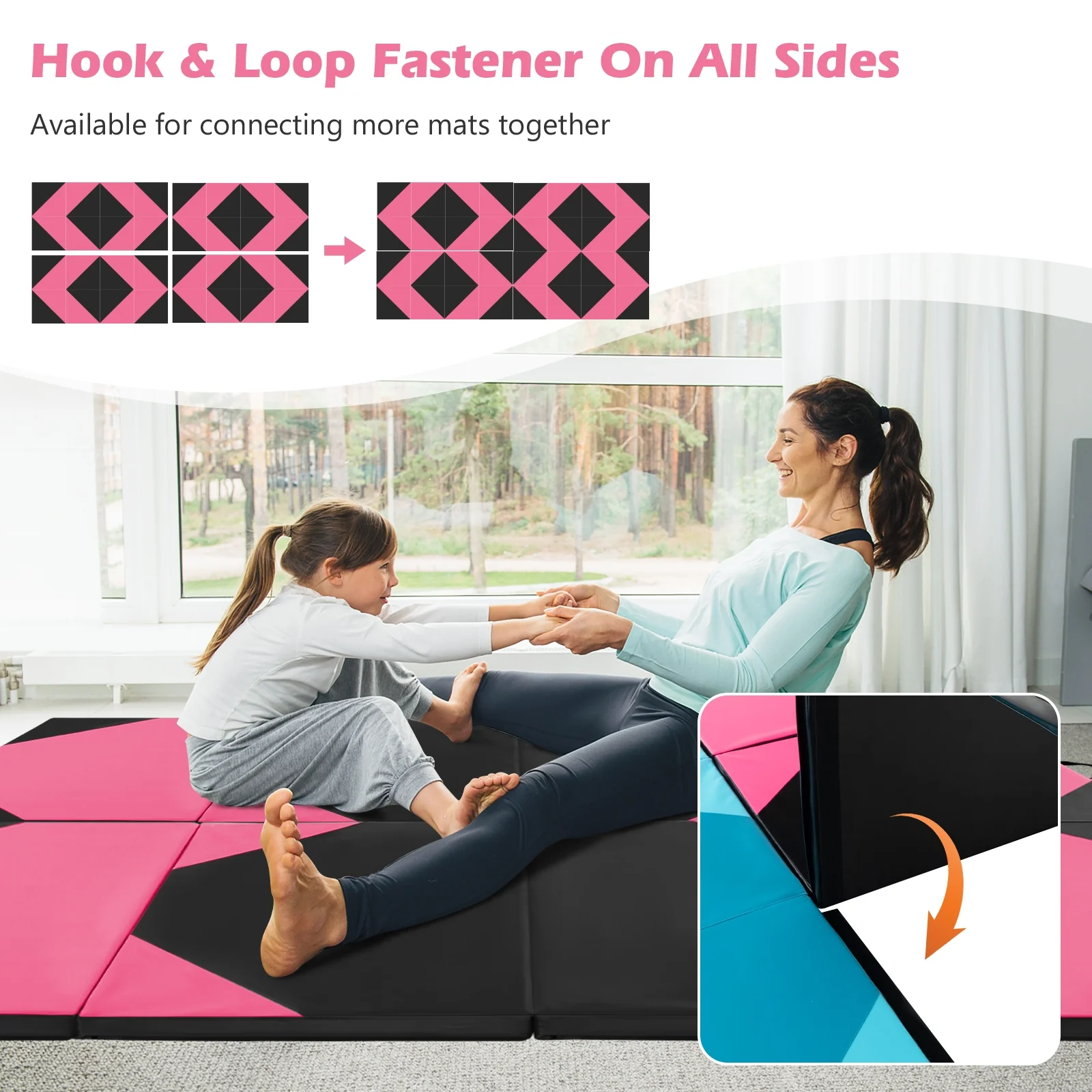 10 Feet x 4 Feet x 2 Inch Folding Exercise Mat, Black and Pink - Image 9