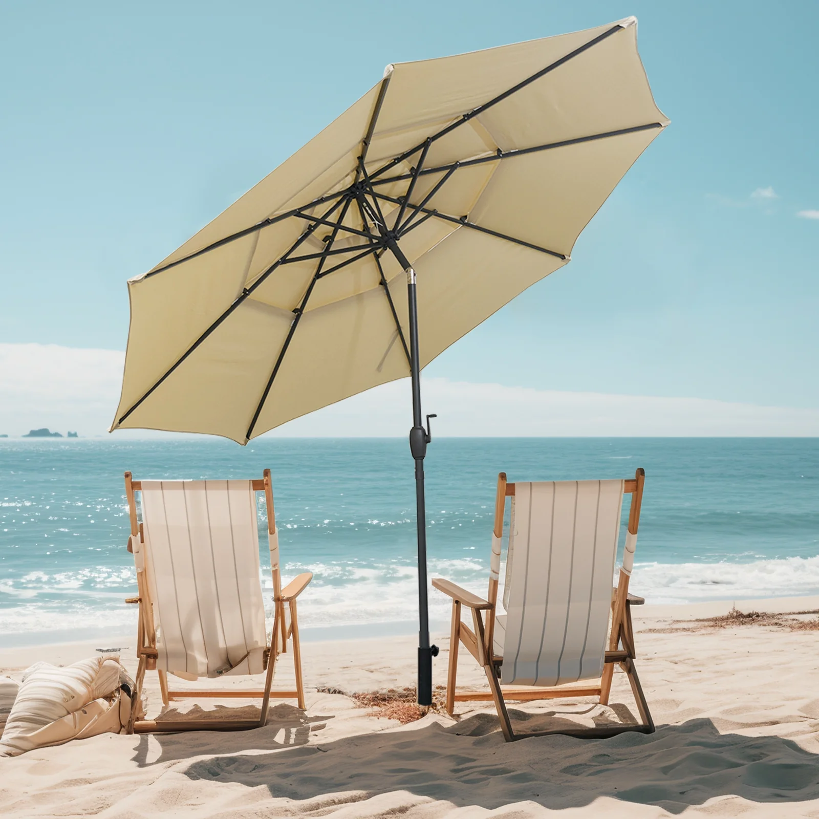 10 ft 3-Tier Vented Patio Umbrella, Push Button Tilt, Beige - Image 2