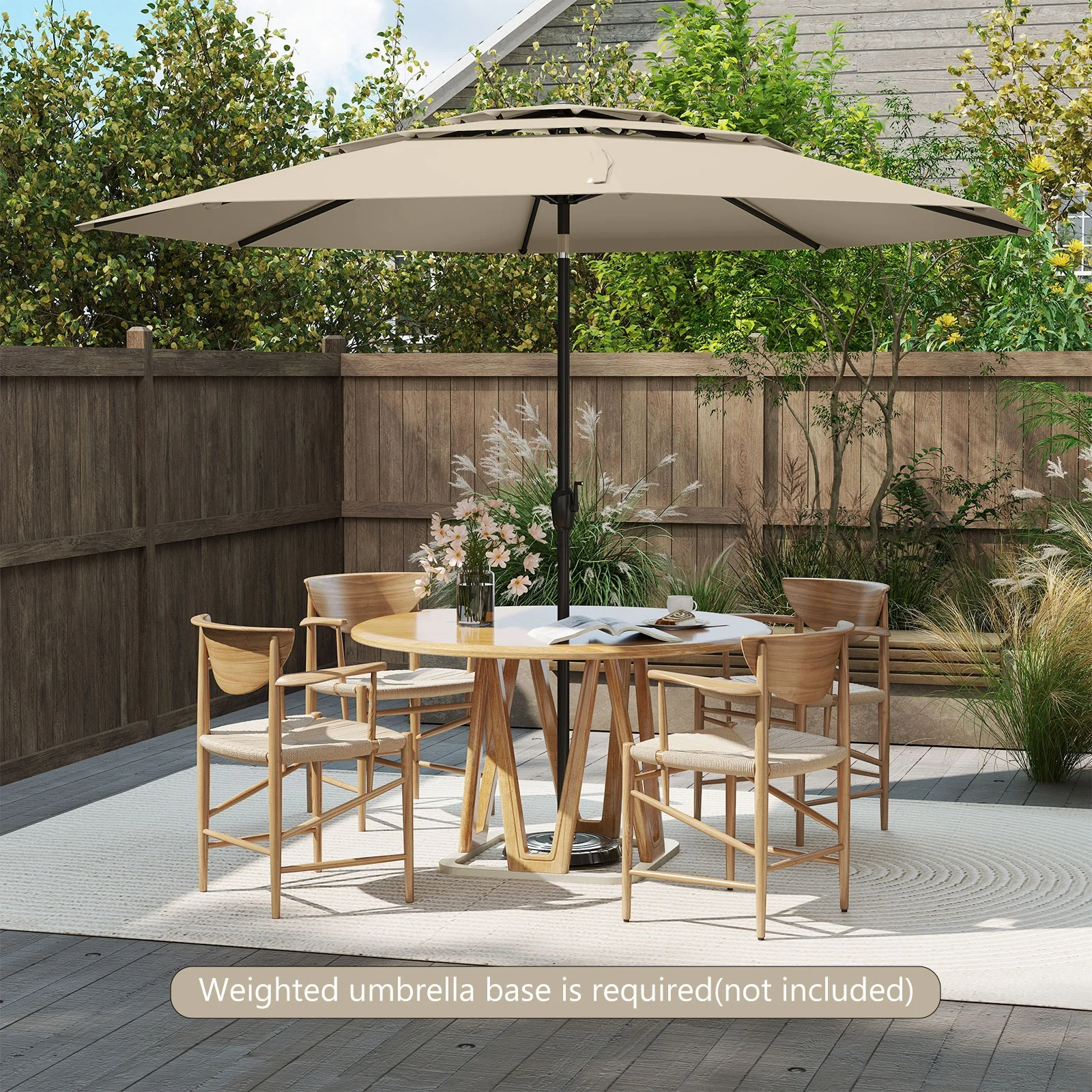10 ft 3-Tier Vented Patio Umbrella, Push Button Tilt, Beige - Image 3