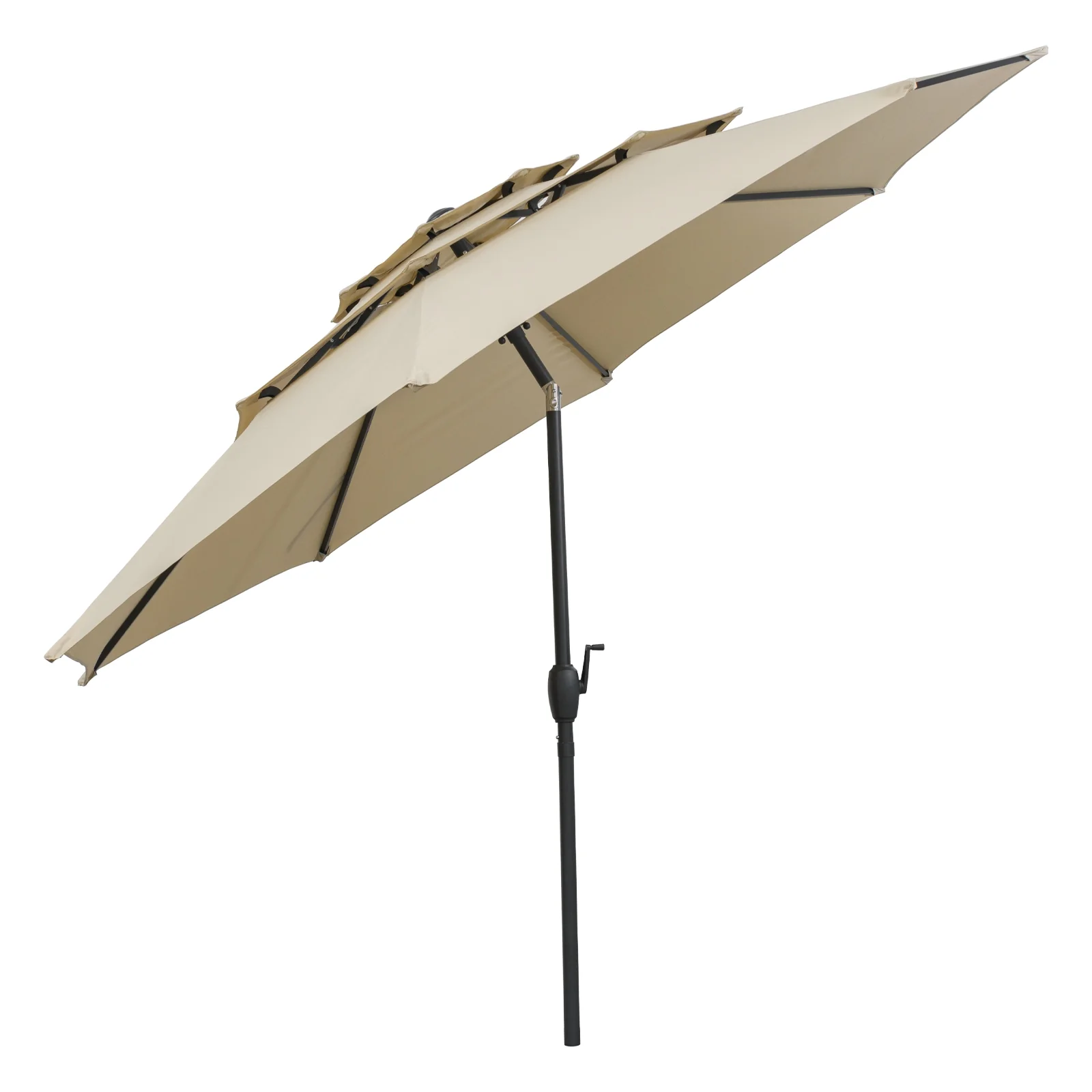 10 ft 3-Tier Vented Patio Umbrella, Push Button Tilt, Beige - Image 5