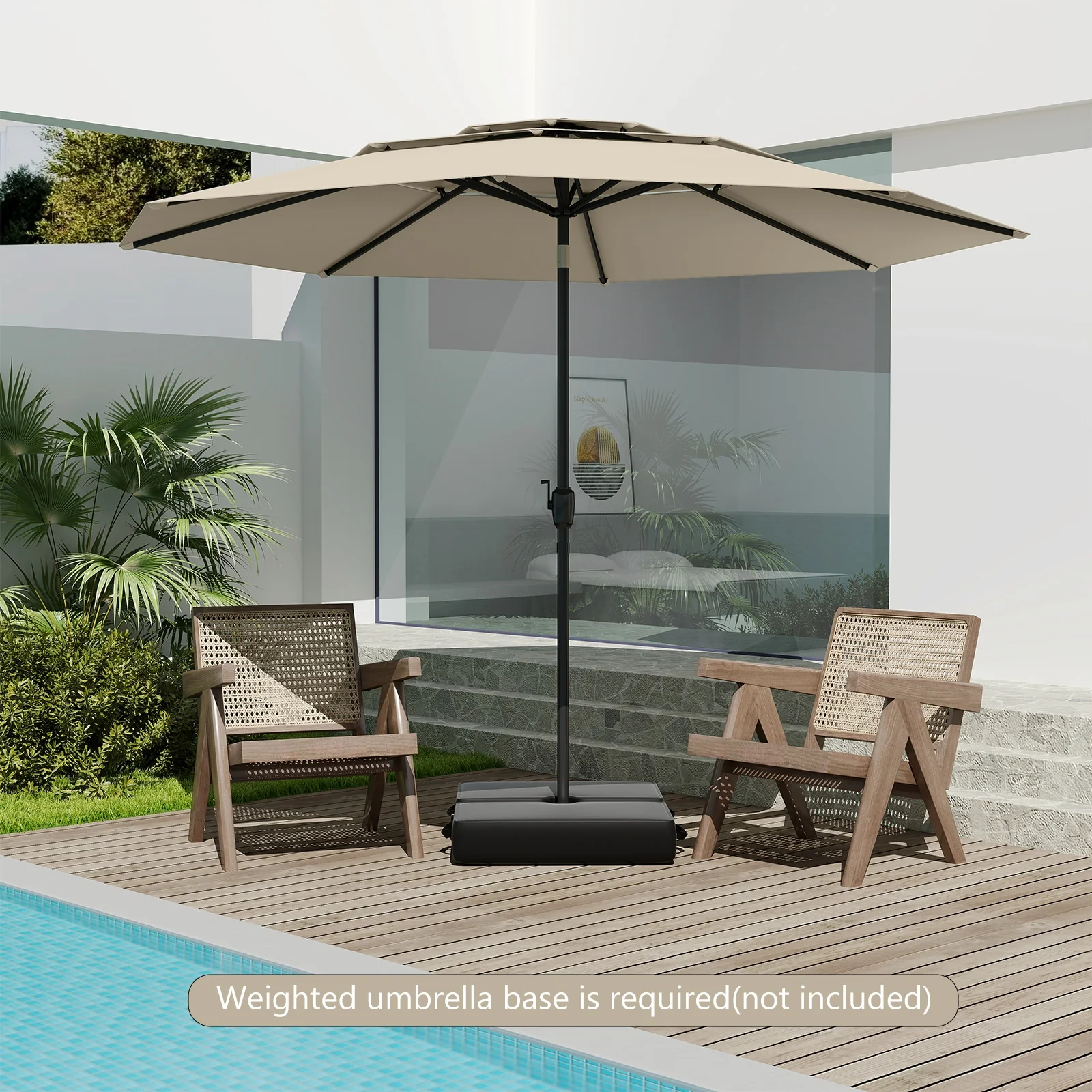 10 ft 3-Tier Vented Patio Umbrella, Push Button Tilt, Beige - Image 7