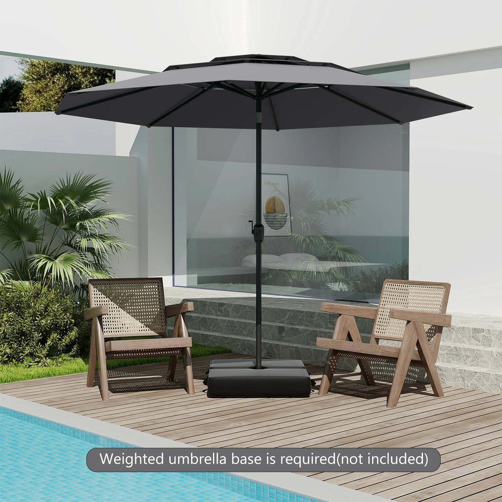 10 ft 3-Tier Vented Patio Umbrella, Push Button Tilt, Gray - Image 3
