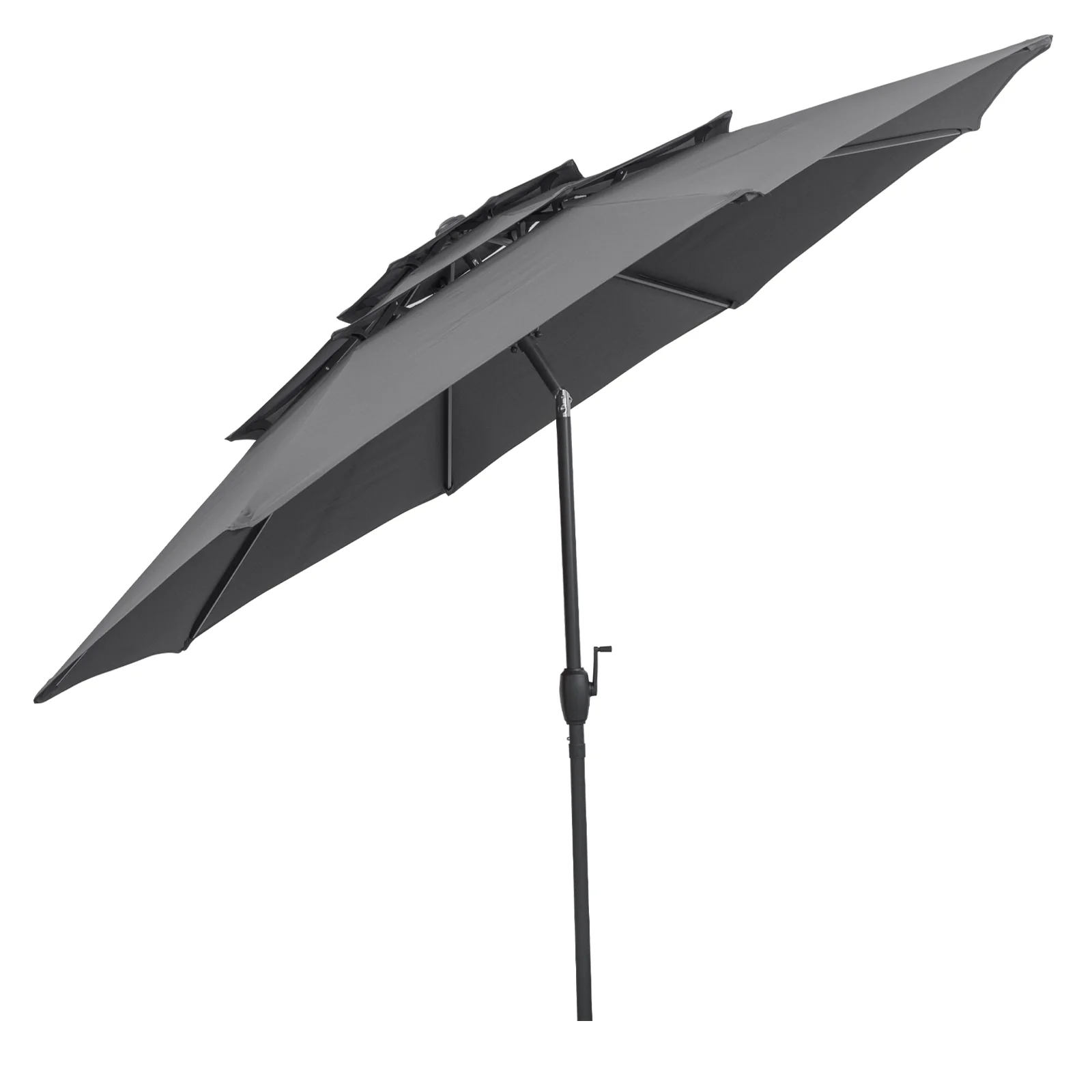 10 ft 3-Tier Vented Patio Umbrella, Push Button Tilt, Gray - Image 5