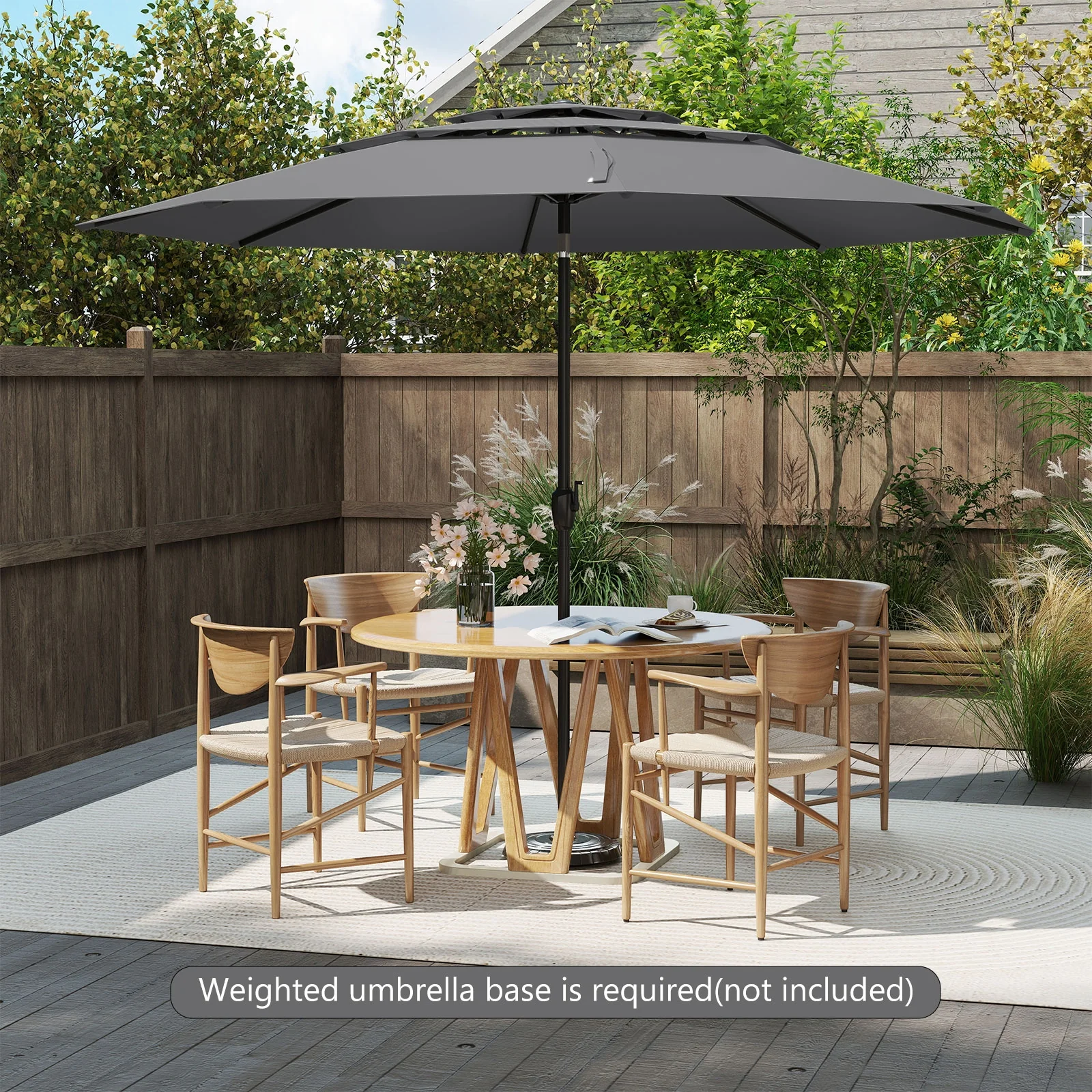 10 ft 3-Tier Vented Patio Umbrella, Push Button Tilt, Gray - Image 7