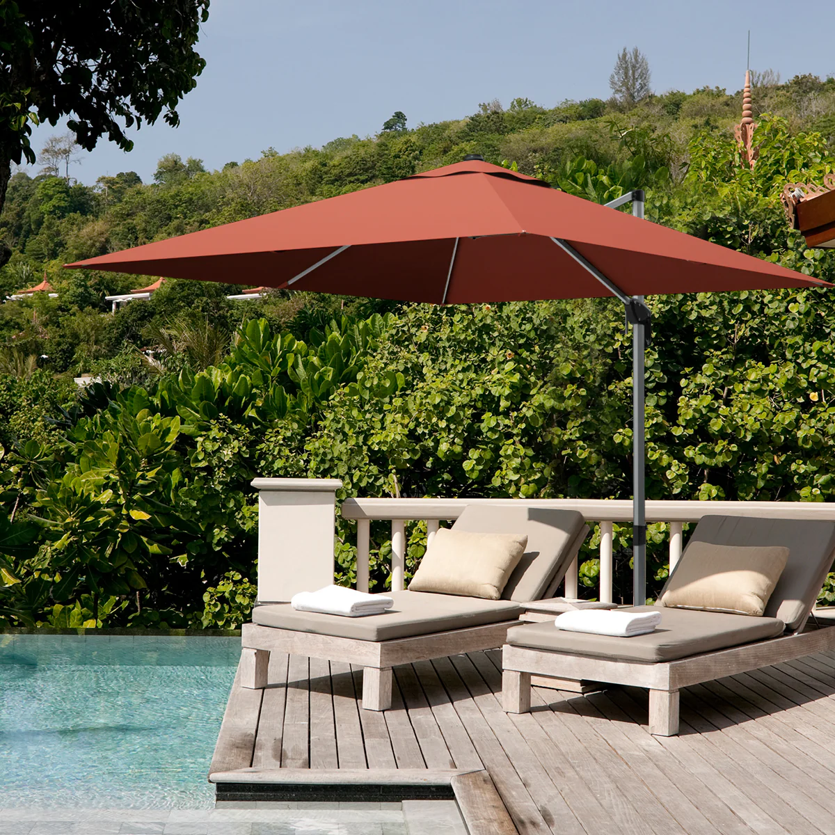 10 ft 360 Degree Tilt Aluminum Patio Umbrella, Orange, Brick Red - Image 2