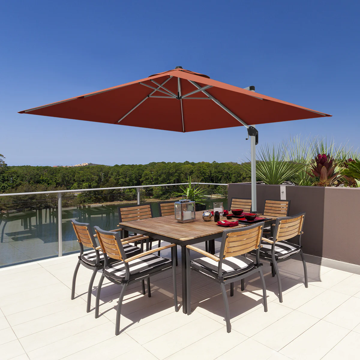 10 ft 360 Degree Tilt Aluminum Patio Umbrella, Orange, Brick Red - Image 3