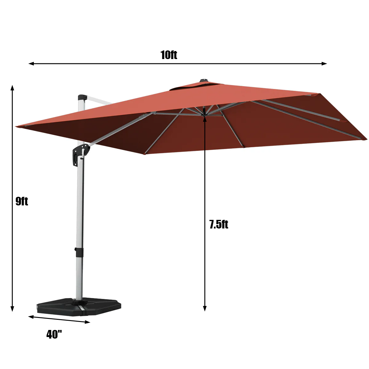 10 ft 360 Degree Tilt Aluminum Patio Umbrella, Orange, Brick Red - Image 6