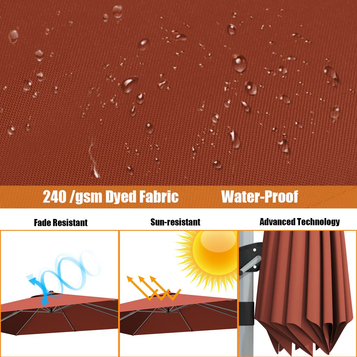 10 ft 360 Degree Tilt Aluminum Patio Umbrella, Orange, Brick Red - Image 7