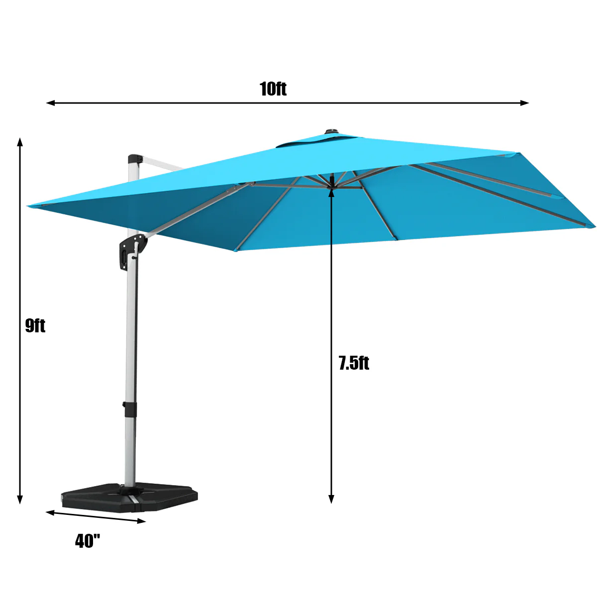 10 ft 360 Degree Tilt Aluminum Square Patio Offset Cantilever Umbrella, Blue - Image 6