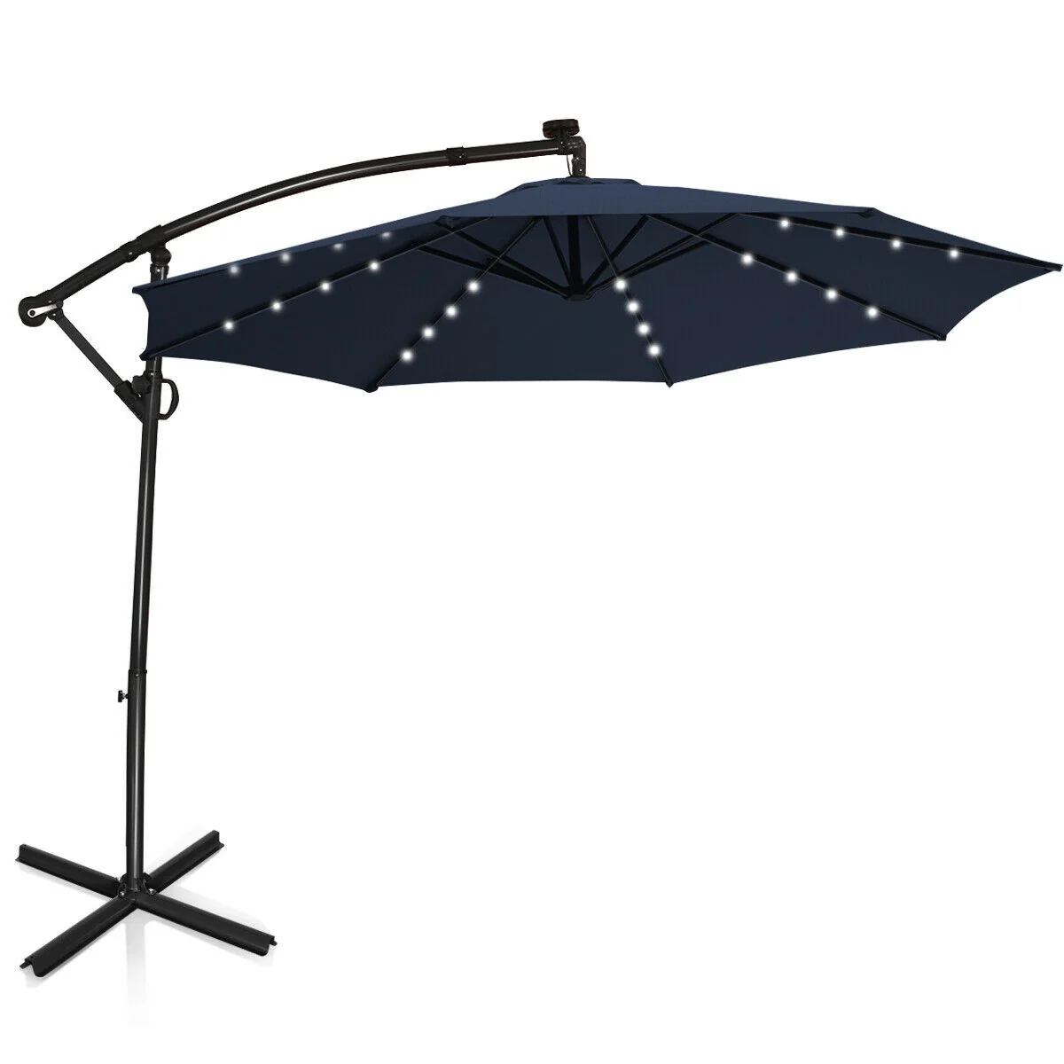 10 FT 360° Rotation Solar LED Patio Umbrella, Navy