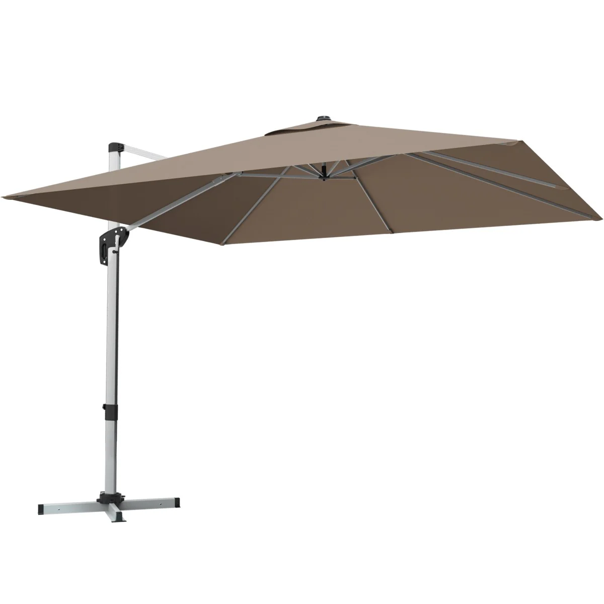 10 ft 360 Degree Tilt Aluminum Square Patio Offset Cantilever Umbrella without Weight Base, Tan - Image 4