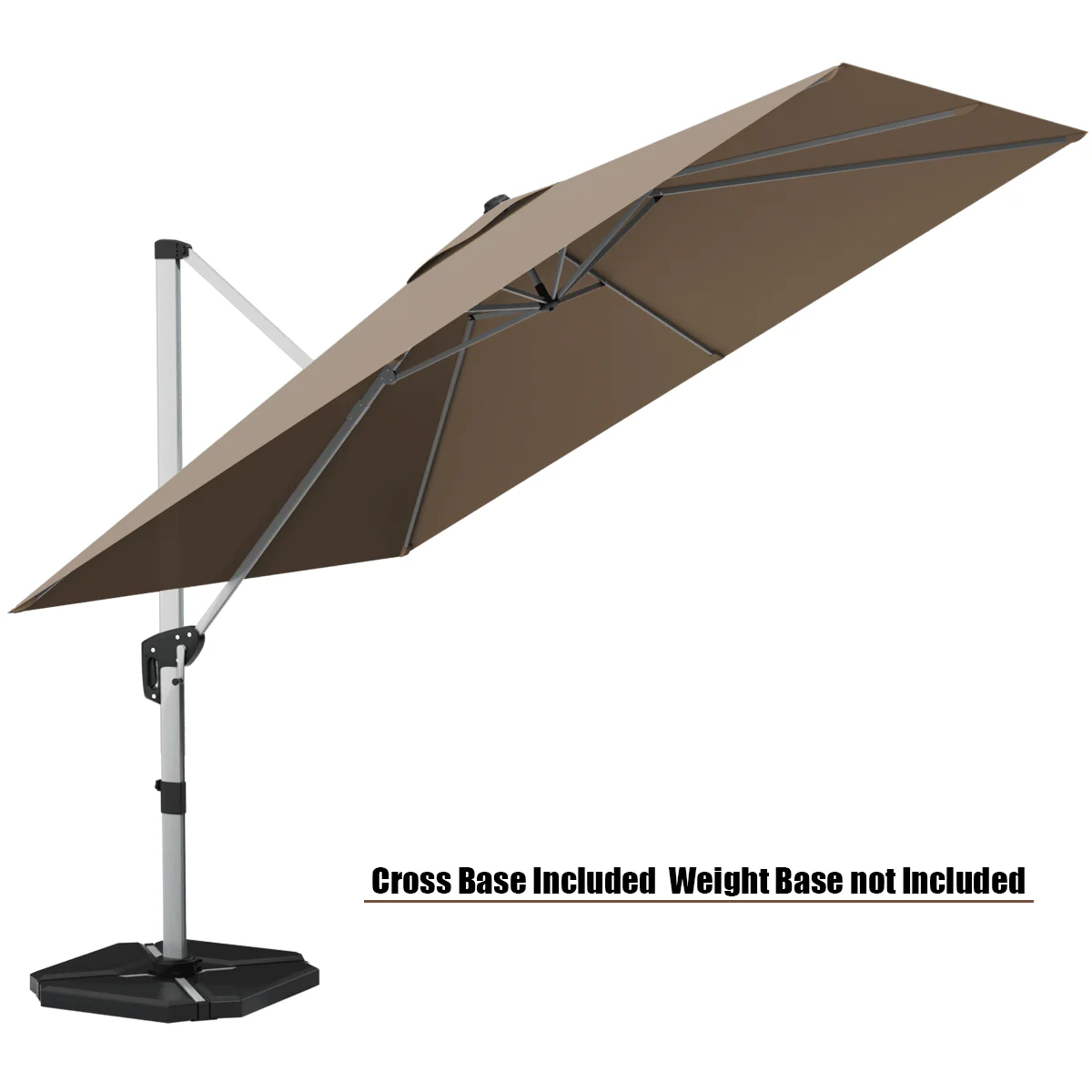 10 ft 360 Degree Tilt Aluminum Square Patio Offset Cantilever Umbrella without Weight Base, Tan - Image 5