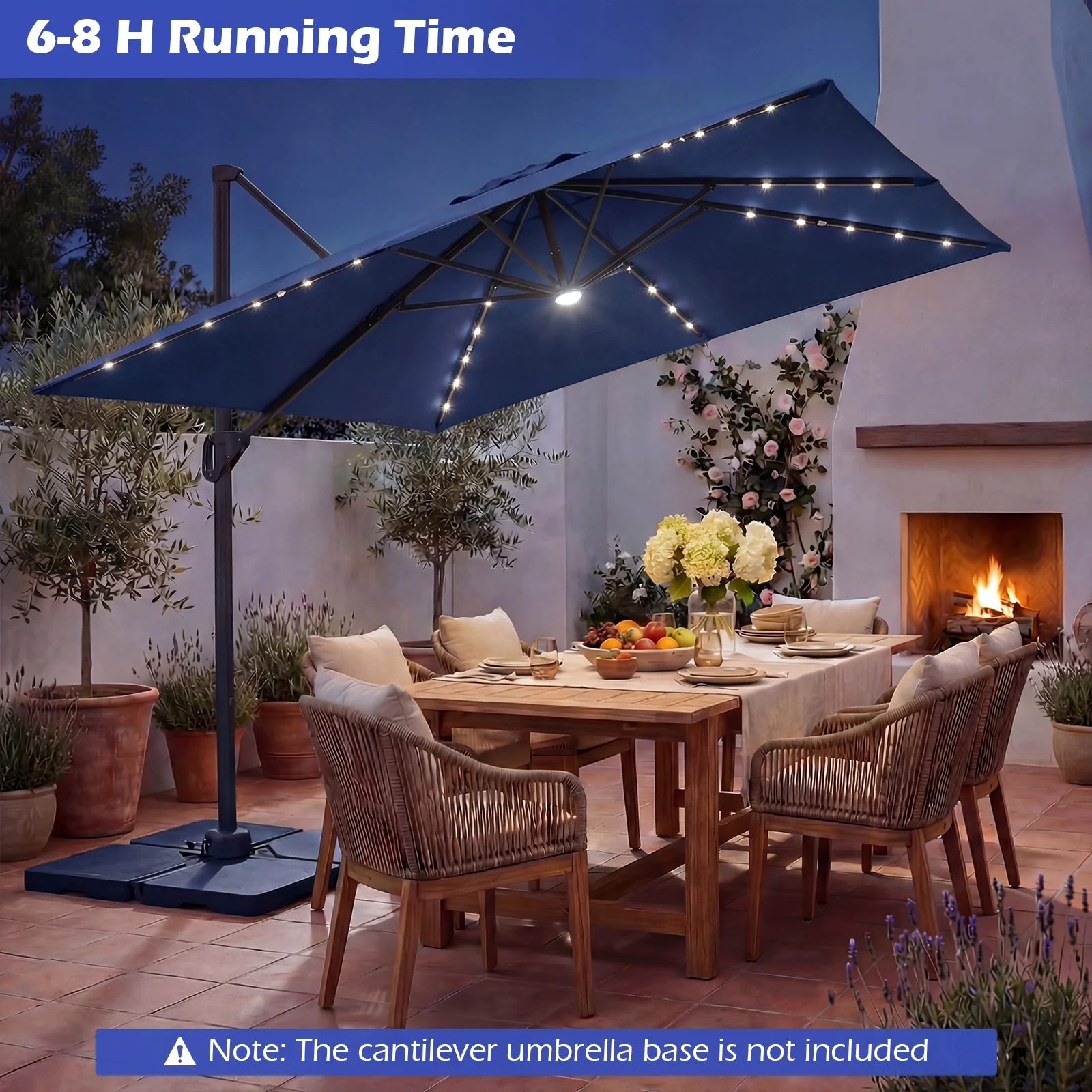 10 FT Cantilever Patio Umbrella, Solar LED Lights, Blue - Image 6