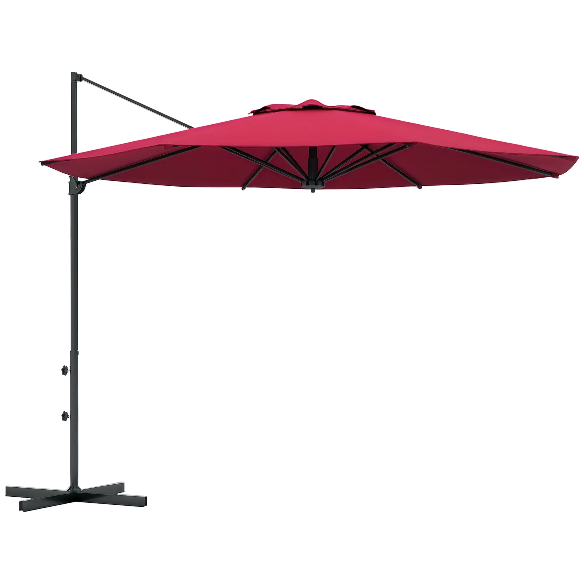 10 FT Cantilever Umbrella, Aluminum, 360° Rotation, Crank, Tilt, Cross Base, Red - Image 11