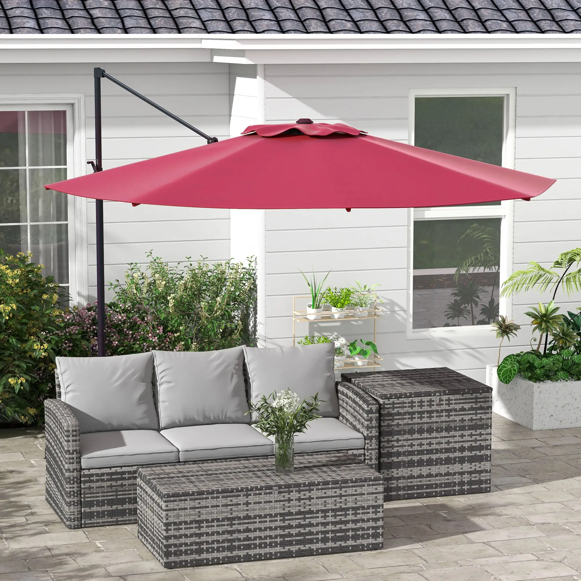 10 FT Cantilever Umbrella, Aluminum, 360° Rotation, Crank, Tilt, Cross Base, Red - Image 8