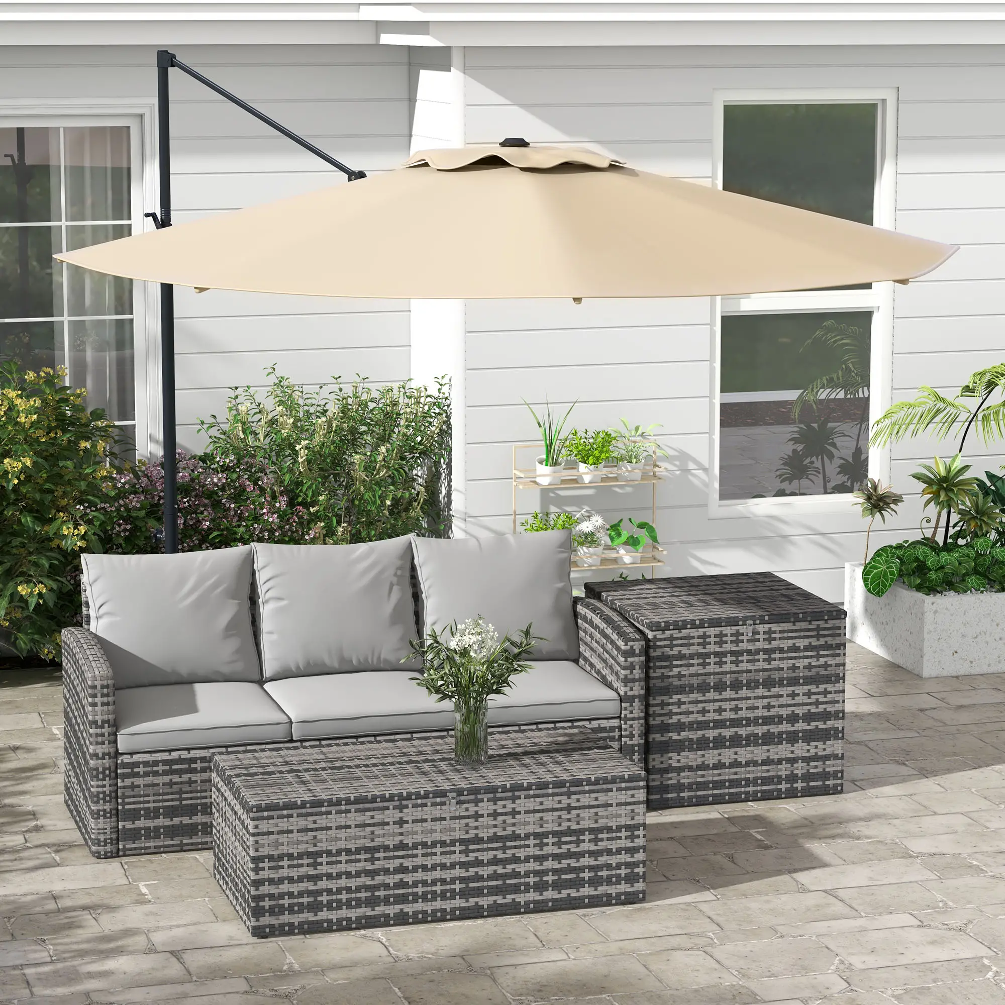 10 FT Cantilever Umbrella, Aluminum, 360° Rotation, Crank, Tilt, Khaki - Image 8
