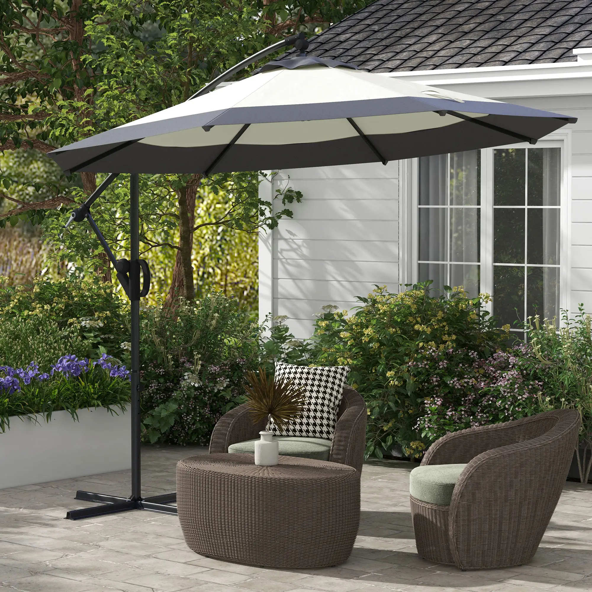 10 FT Cantilever Umbrella, Round Hanging Offset with Crank, Tilt, Grey - Image 2