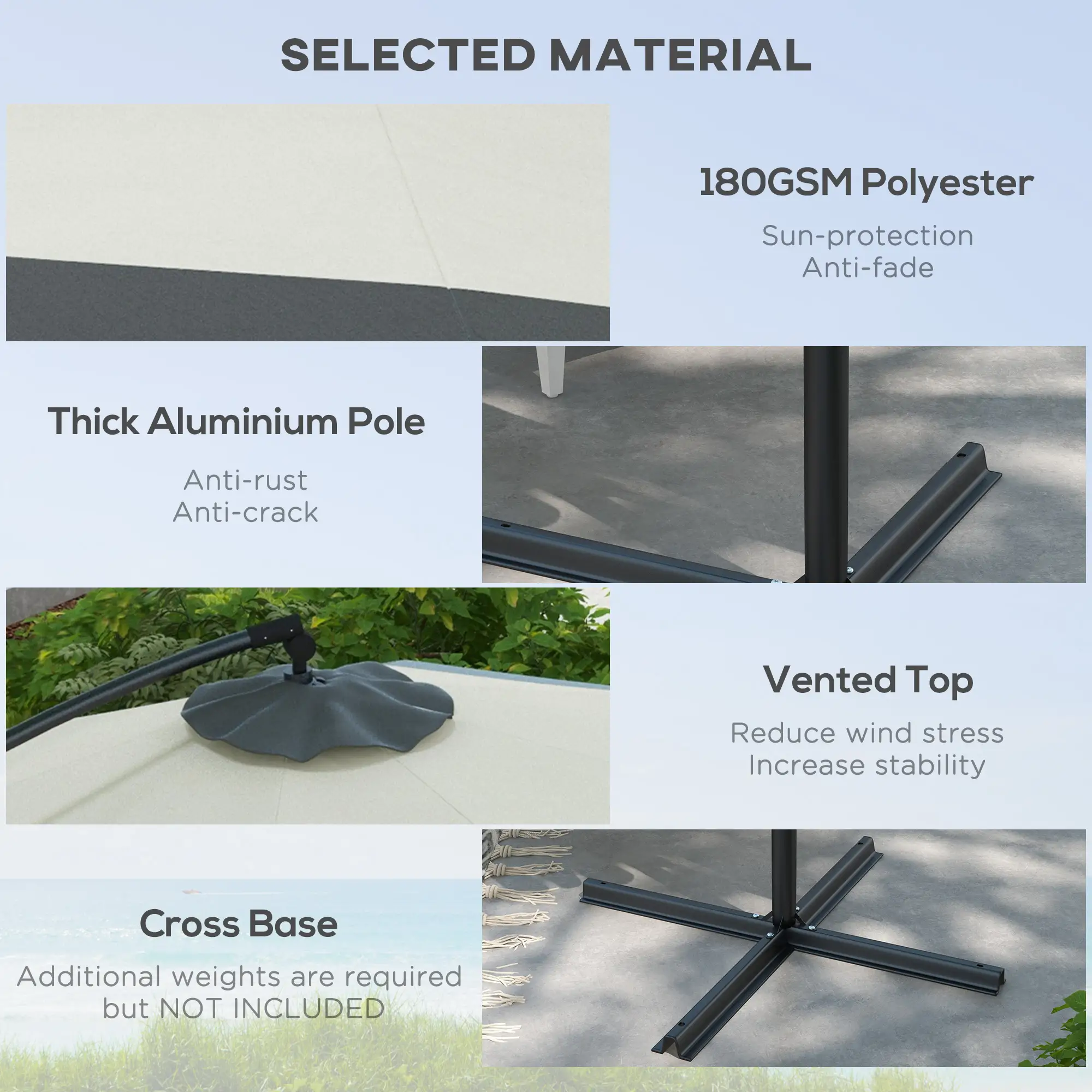 10 FT Cantilever Umbrella, Round Hanging Offset with Crank, Tilt, Grey - Image 4