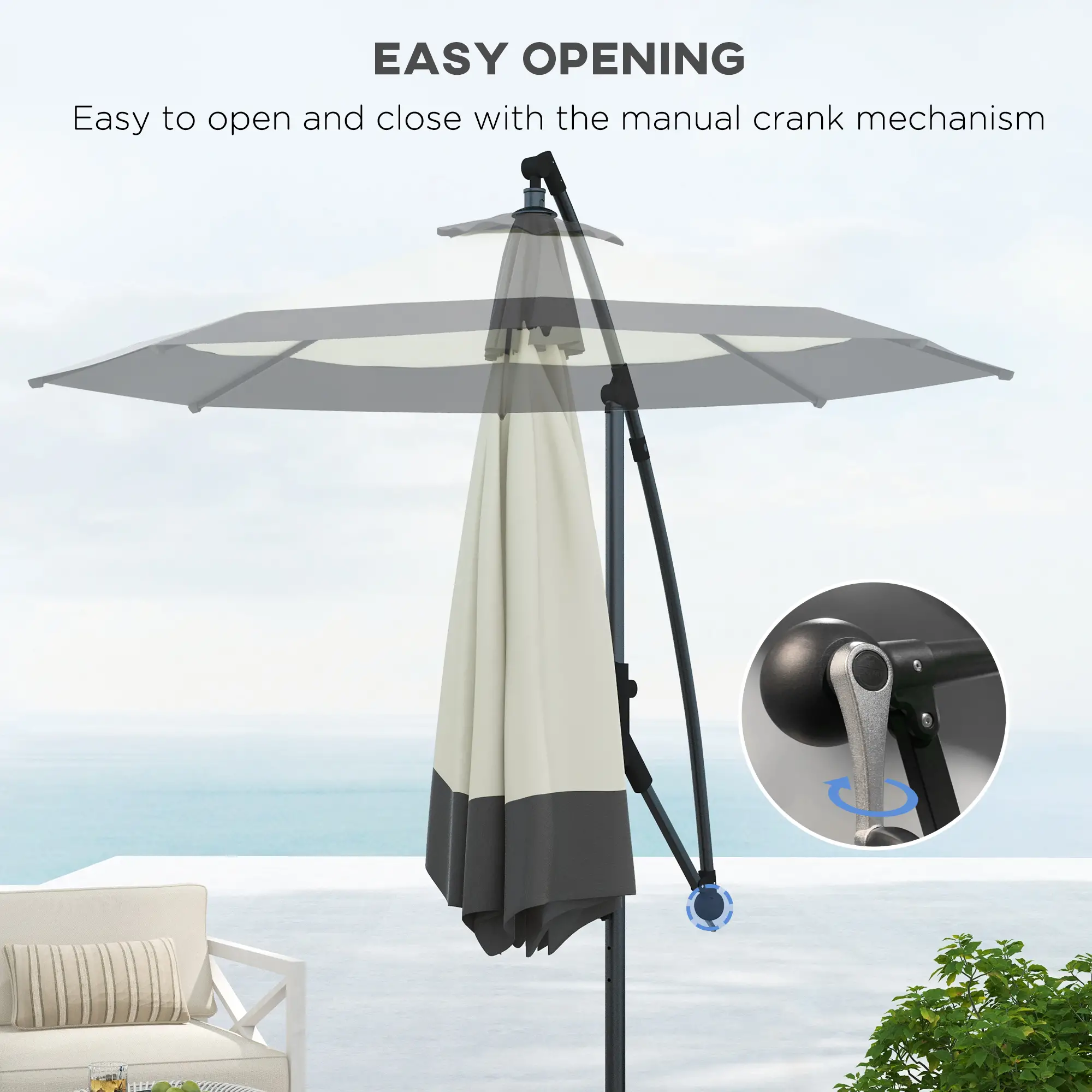 10 FT Cantilever Umbrella, Round Hanging Offset with Crank, Tilt, Grey - Image 6